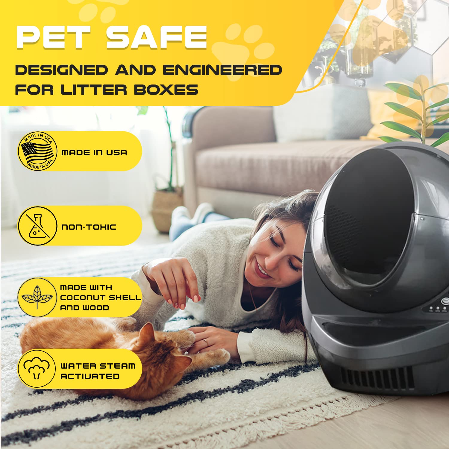 4 Pack Carbon Filters Compatible With Litter Robot 3 - Made In Usa - Thick True Charcoal Absorbs Odors & Controls Moisture - Pet Safe, Non-Toxic, Free Of Vocs - Keeps Home Smelling Fresh