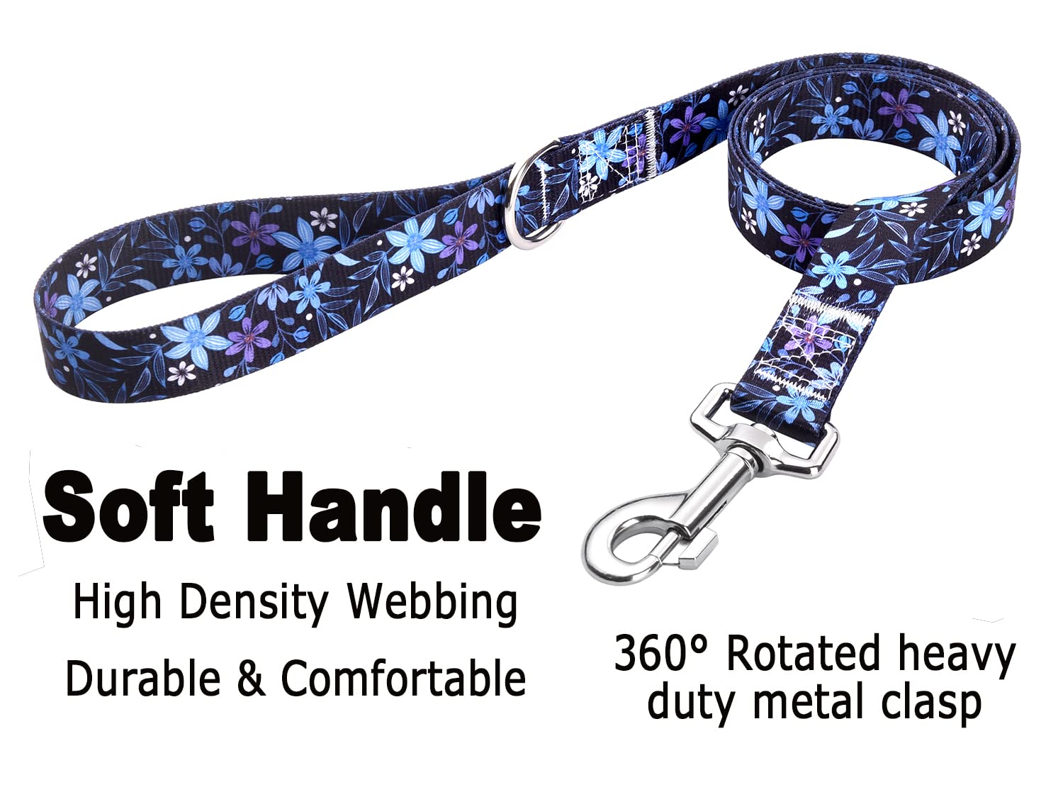 Mihqy Dog Collar And Leash Set With Bohemia Floral Tribal Geometric Patterns - Soft Ethnic Style Collar Adjustable For Small Medium Large Dogs(Blue Floral Set,M)