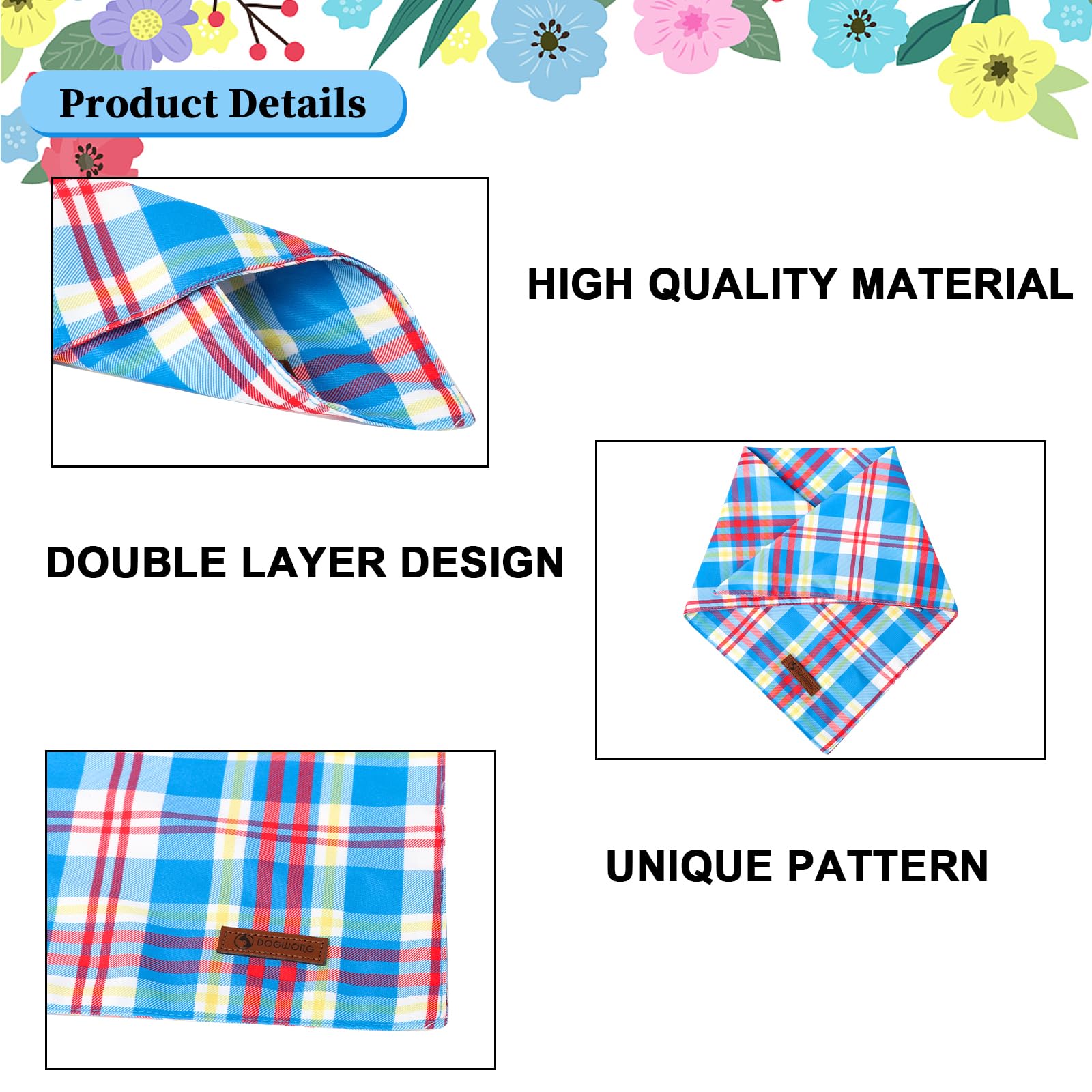 Dogwong Boy Dog Bandanas 2 Pack, Dinosaur Blue Plaid Print Triangle Reversible Rabbit Carrot Pet Scarf Durable Male Bandana For