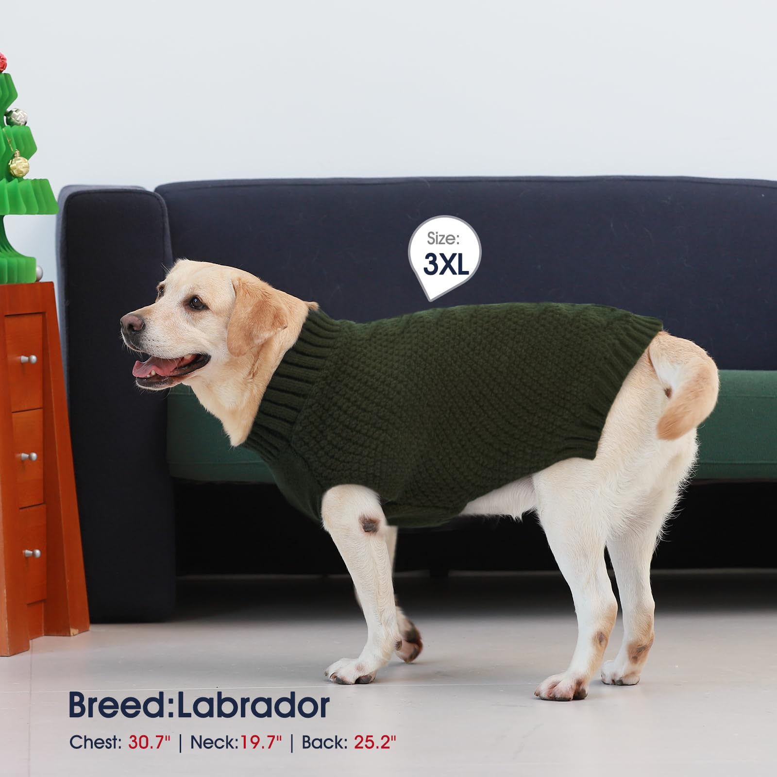 IECOii Great Dane Sweater, 5XL Army-Green Velvet Pullover for Extra Large Dogs, Thick Warm Winter Outfit