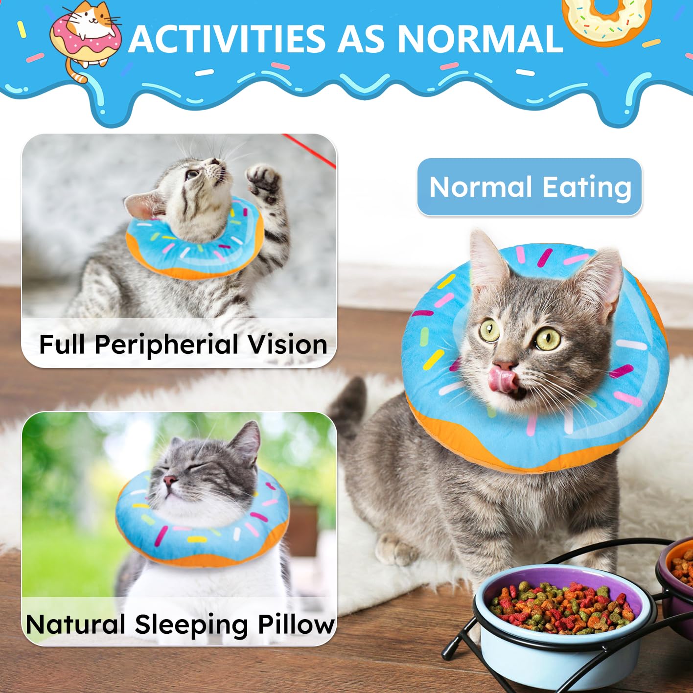Hpetppy Cat Cone Collar Soft, Cat Recovery Collar for Wound Healing Cute Cat Donut Adjustable Cat Cones to Stop Licking Comforta