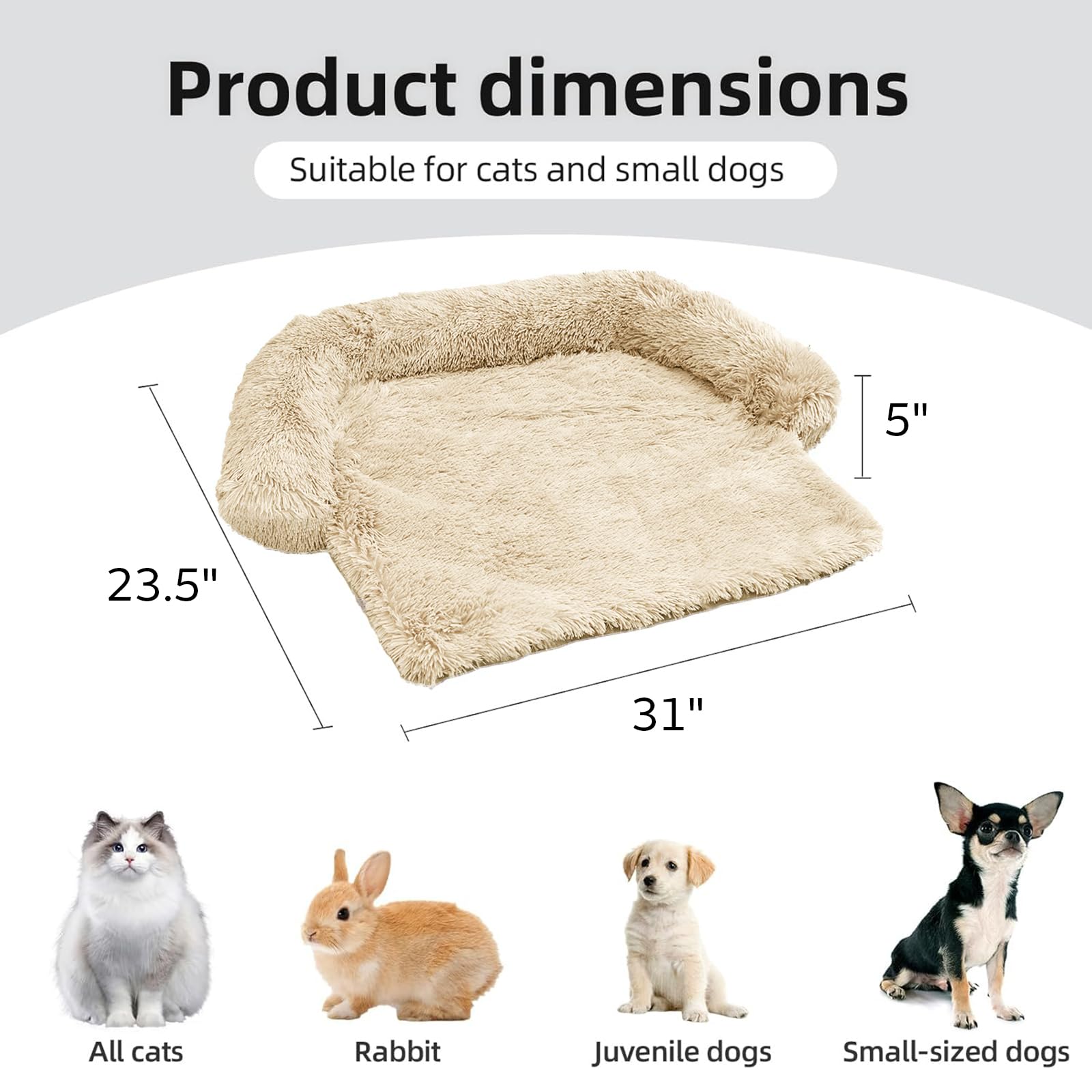 Calming Dog Bed Fluffy Plush Dog Mat For Furniture Protector With Removable Washable Cover For Large Medium Small Dogs And Cats (Xs (31'X23.5'X5'), Beige)