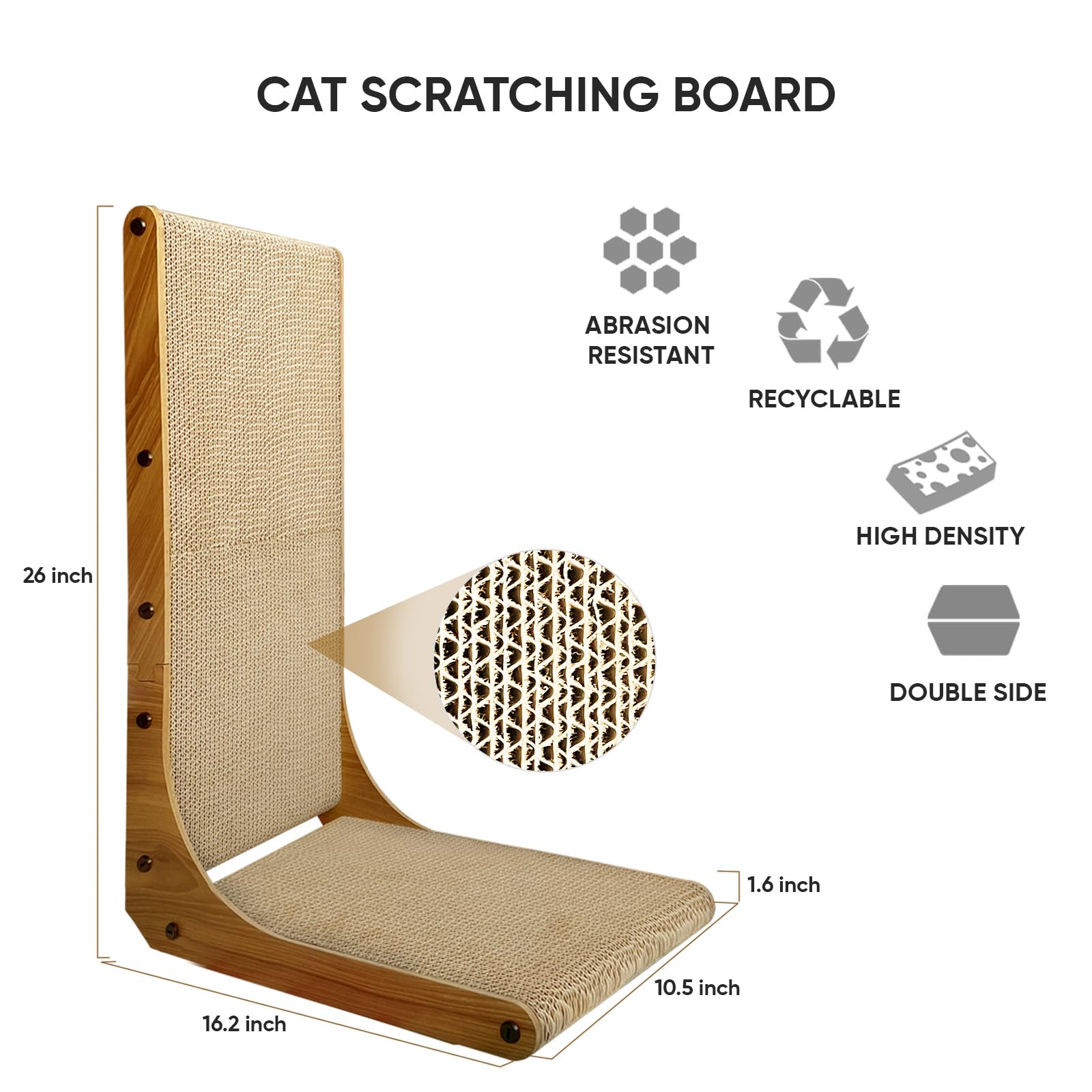 Agym Cat Scratcher, 26 Inch L Shape Cat Scratching Pad For Indoor Cats, Durable Sustainable Cardboard Scratcher With Box, Recycl