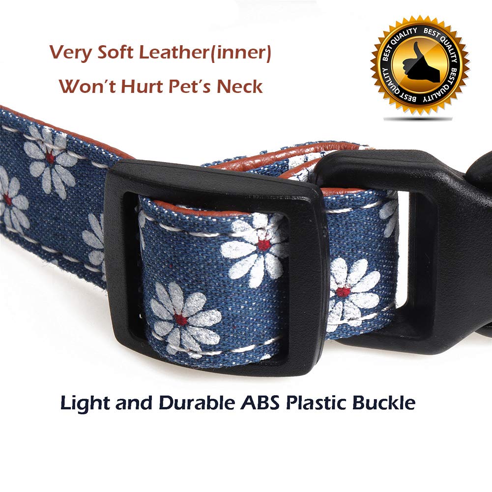 Dog Collar Bow Tie, Comfy Dog Bowtie Collar, Adjustable Printed Flower Leather Breakaway Collars for Small Medium Large Dogs