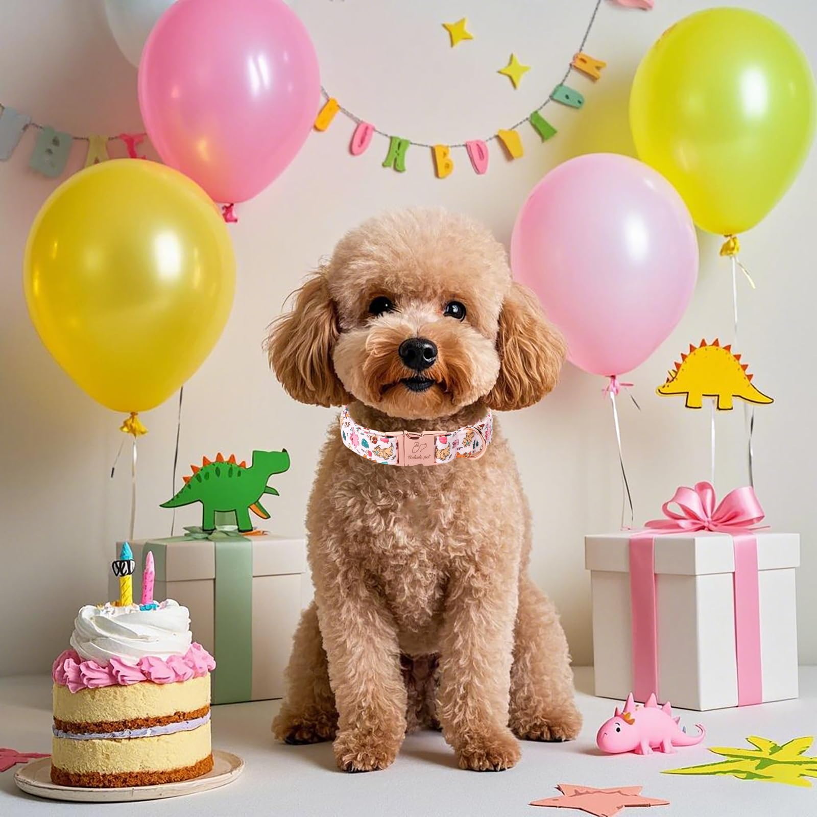 Babole Pet Cute Dinosaur Dog Collar - Adjustable Cartoon Girl Dog Collars For Puppy & Tiny Dogs, Heavy Duty Metal Buckle Pet Col