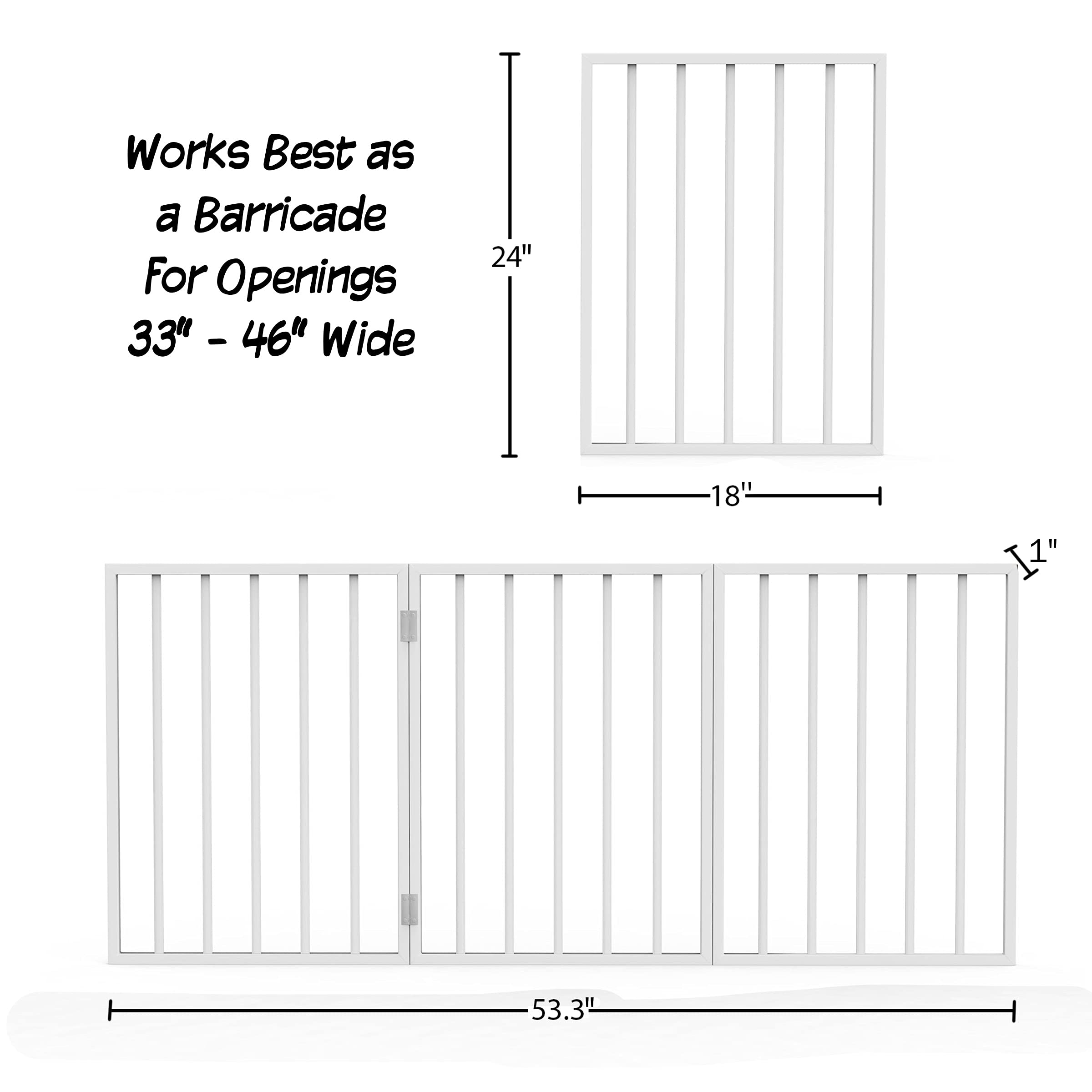 Petmaker Pet Gate - Dog Gate For Doorways, Stairs Or House- Freestanding, Folding, Accordion Style, Wooden Indoor Dog Fence (24-Inch, White)