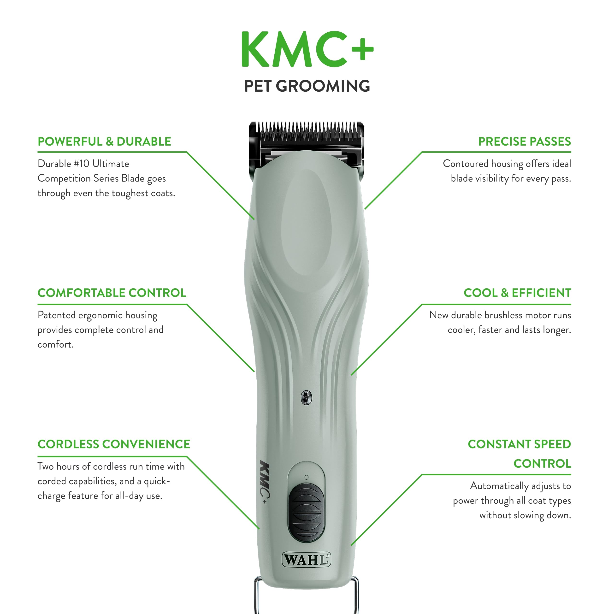 Wahl Professional Animal KMC+ 2-Speed Cordless Clipper (3025661) - Detachable Blade Pet & Dog Clipper Kit - Patented Ergonomic H