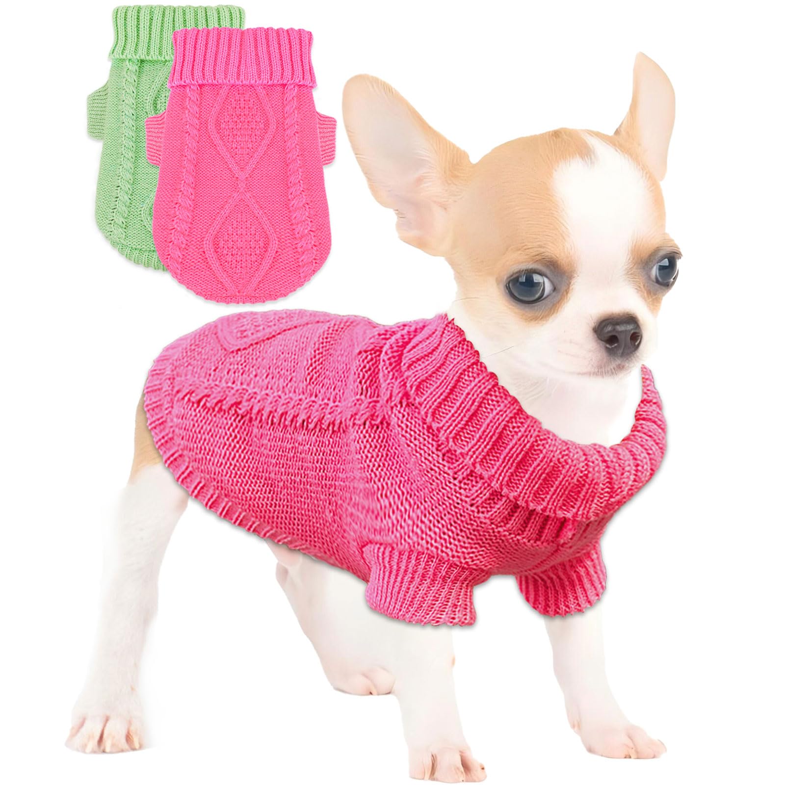 2 Pieces Dog Sweater For Small Dogs Girl Chihuahua Clothes, Spring Winter Cute Knitwear Turtleneck Thick Warm Clothing For Yorki