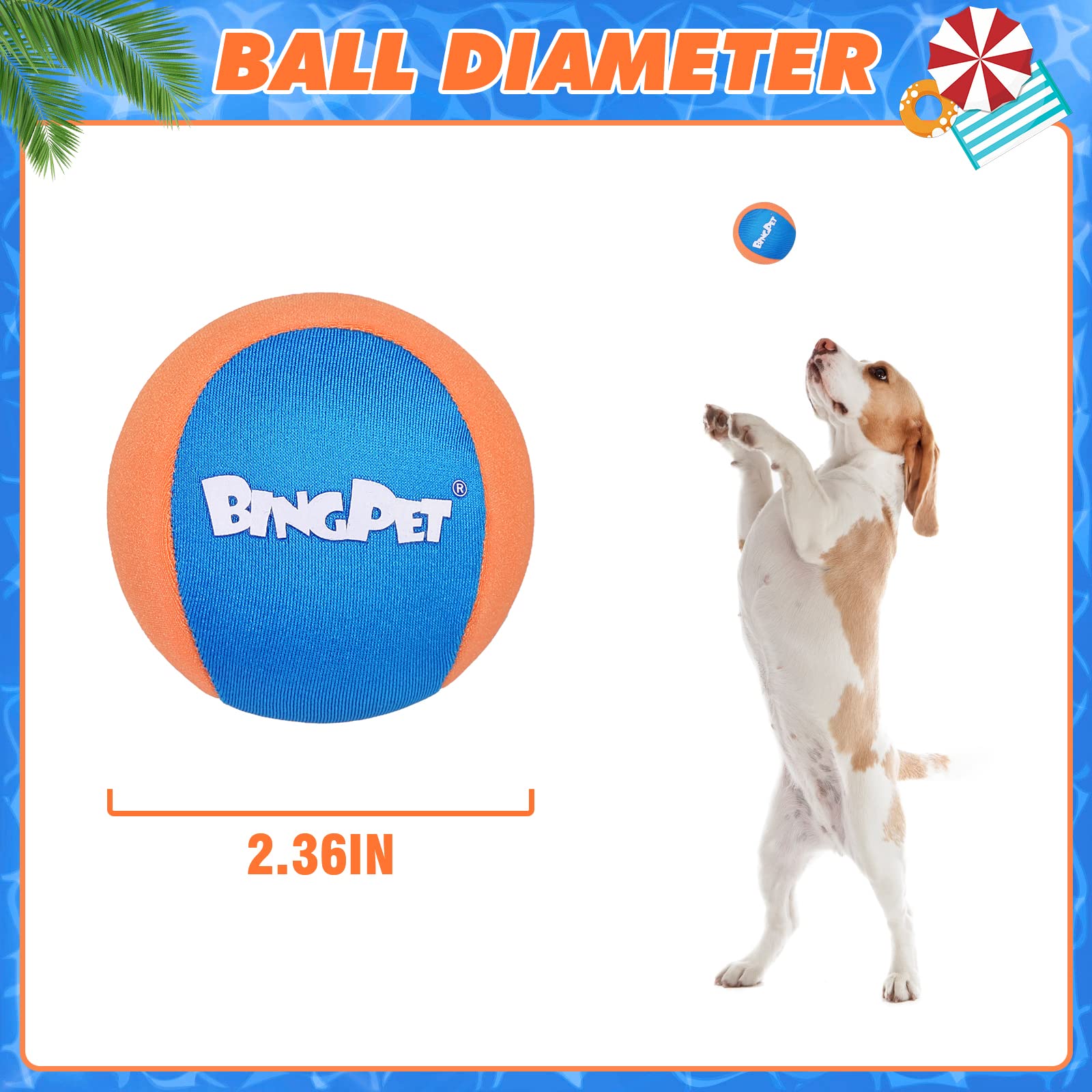 Bingpet Dog Pool Toy,2 Pack Water Floating Ball For Summer Pool Games,Dog Water Bouncing Balls,Interactive Dog Summer Games Toys
