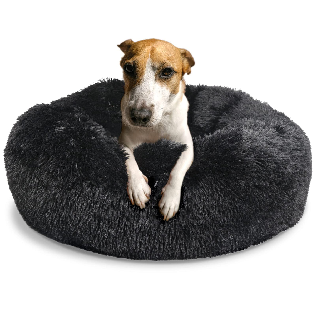Dog Beds For Medium Dogs Washable Calming Bed For Dogs 30 Inches Black Fluffy And Soft Dog Bed Calm And Anti Anxiety Faux Fur Ro