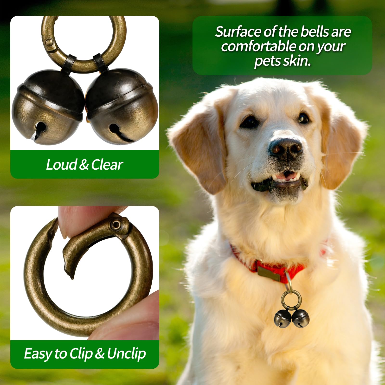 Whimsii Extra Loud Cat & Dog Bell For Collar, Easy Clip Clasps, Pet Tracker & Falconry, Durable Brass Collar Charms (Bronze & Bl