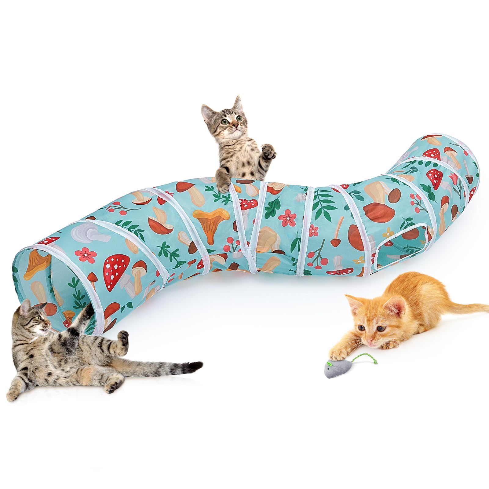Glittme S-Shape Peekaboo Cat Cave With Cat Toys - Foldable Tubes For Indoor Companion Cats And Small Pets