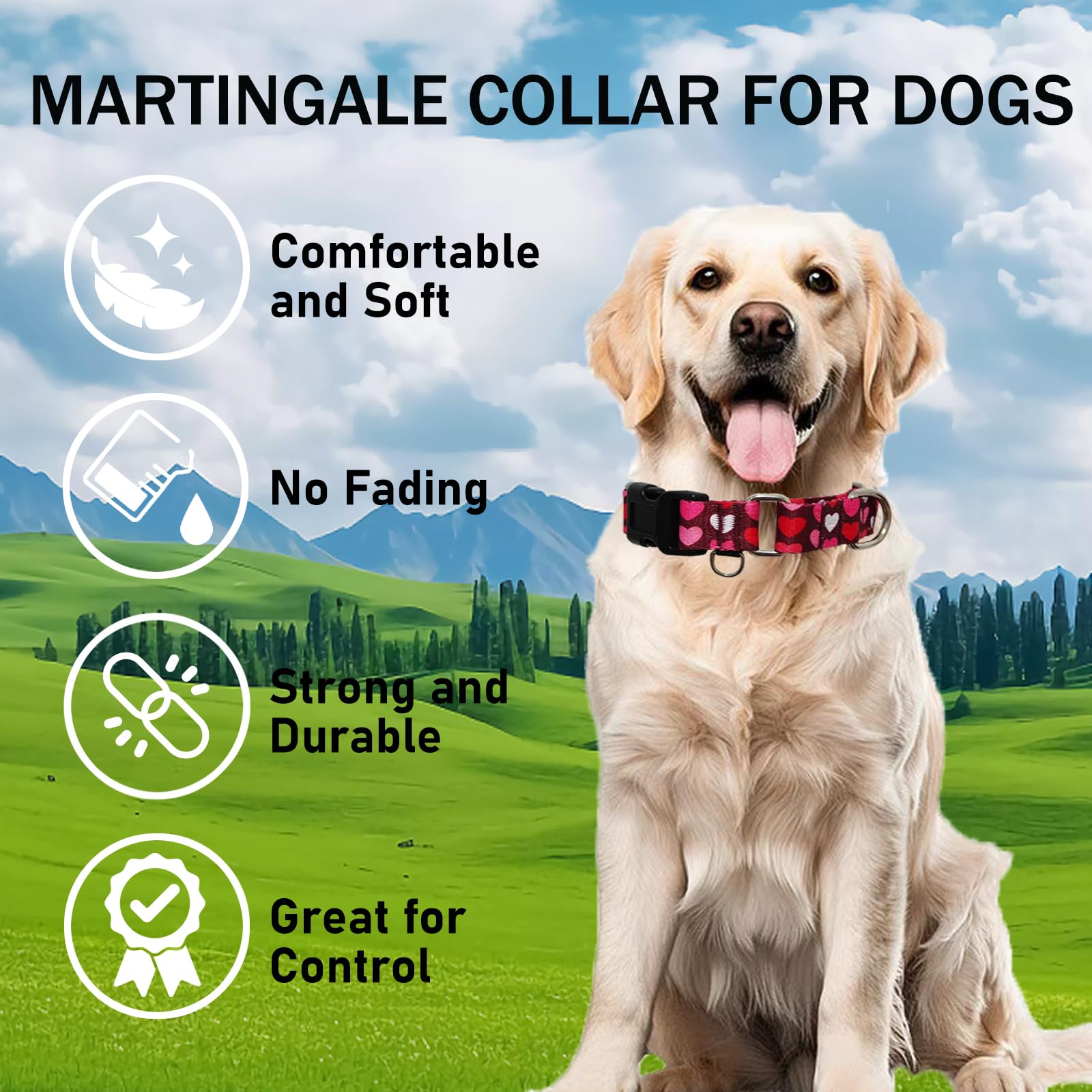 Fidohug Pink Martingale Collar For Dogs With Buckle Adjustable Heart Valentines Dog Collars (Burgundy Love, Medium)