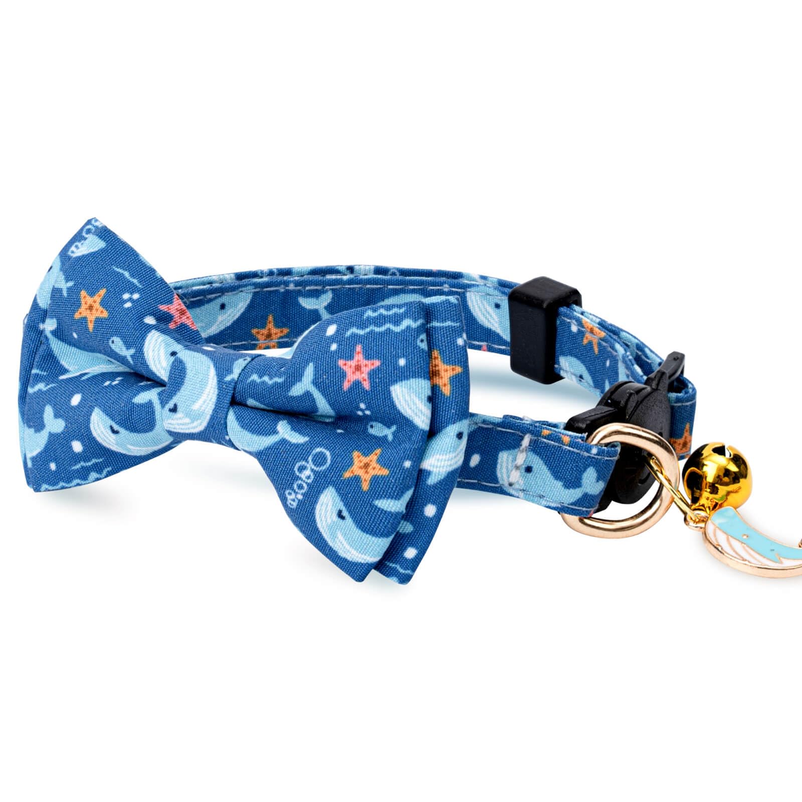 Jelwuion 2 Pack Cotton Cat Collar With Bow Tie And Bell For Girl Boy Cats,Cute Pink Flamingo And Blue Whale Pattern Spring Summe