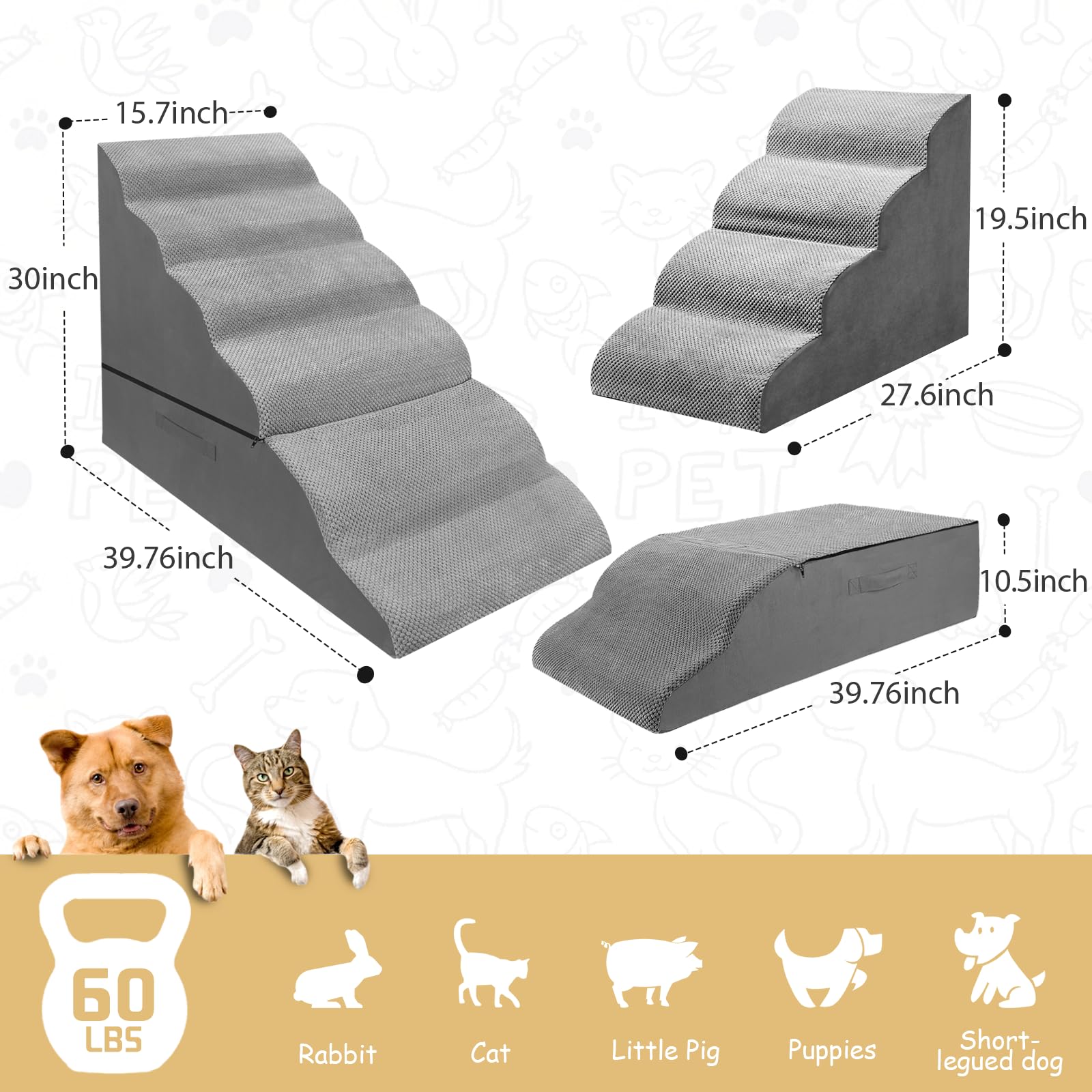 6-Step 30 Inches Dog Steps&Stairs For High Bed Up To 30-36 Inches Tall, Litail Dog Ramps For Small Dogs Cat Older Pets, Non-Slip