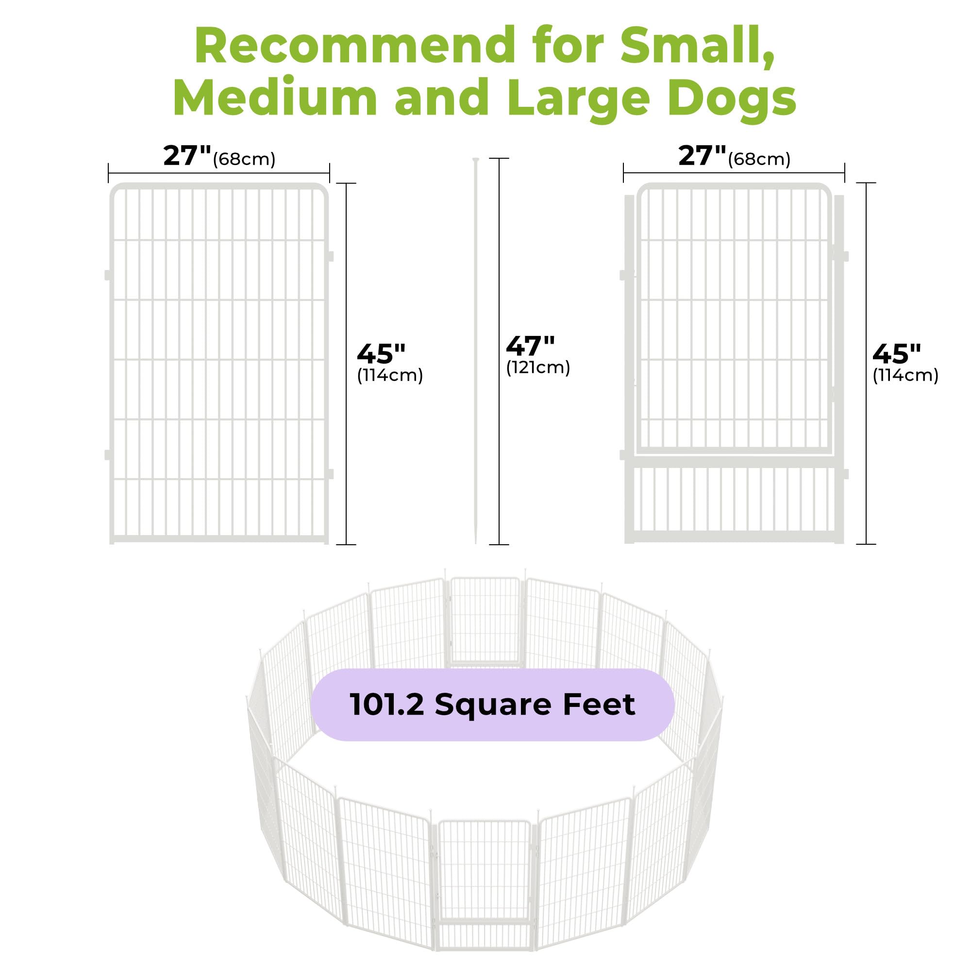 Sunsgrove Indoor Dog Playpen With Wider Door, 45 Inch 16 Panels Non Slip Dog Pen Indoor, Anti Rust Dog Fence, Free And Safe Play