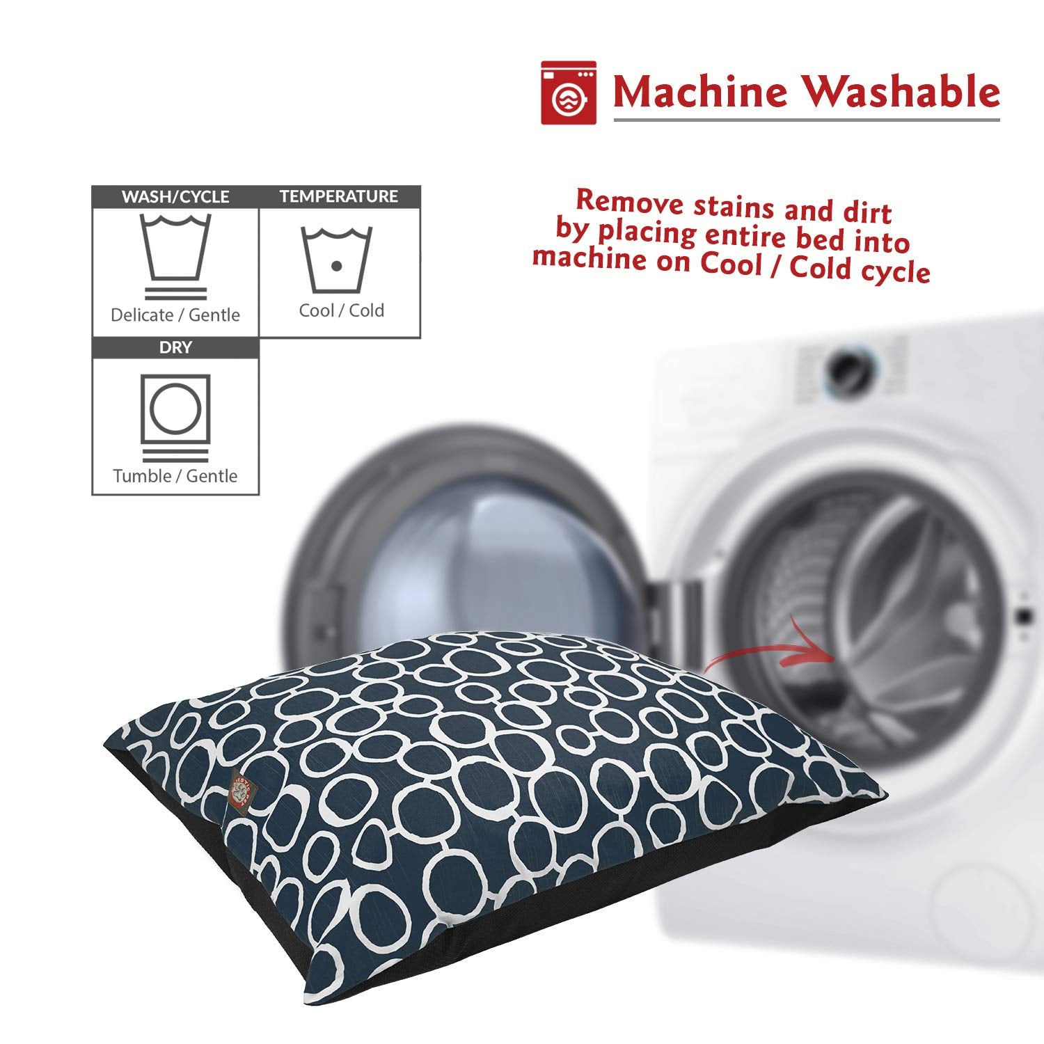Majestic Pet Rectangle Medium Dog Bed - Washable Non Slip Comfy - Dog Crate Kennel Bed - Medium Breed 35X28 Inch - Fusion Navy