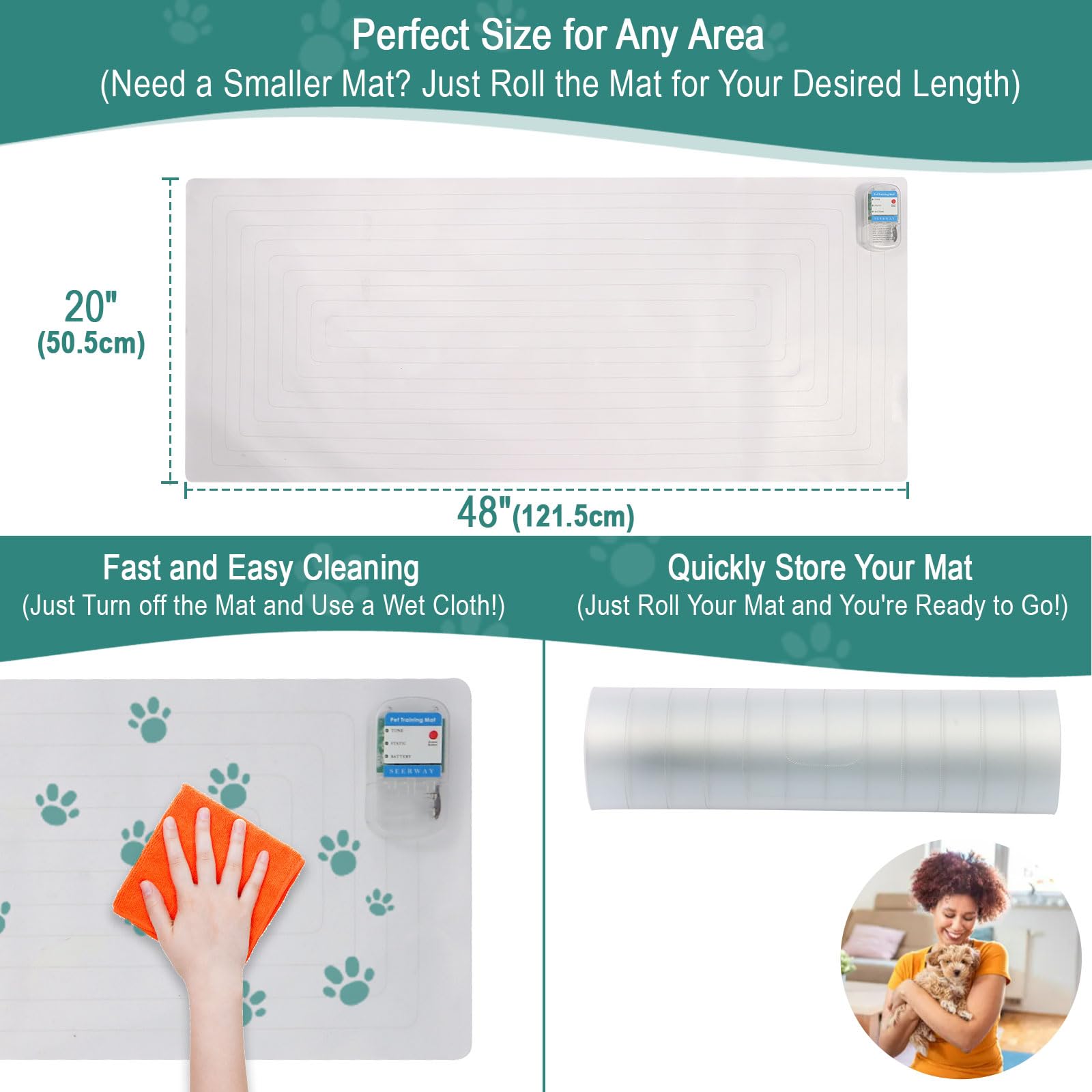 Seerway Scat Pet Shock Mat With Tester, Shock Pads For Dogs And Cats Training Indoor, Electric Repellent Mat Keeps Pets Off Couch, Sofa, Counter Top, 3 Training Modes, Battery Operated