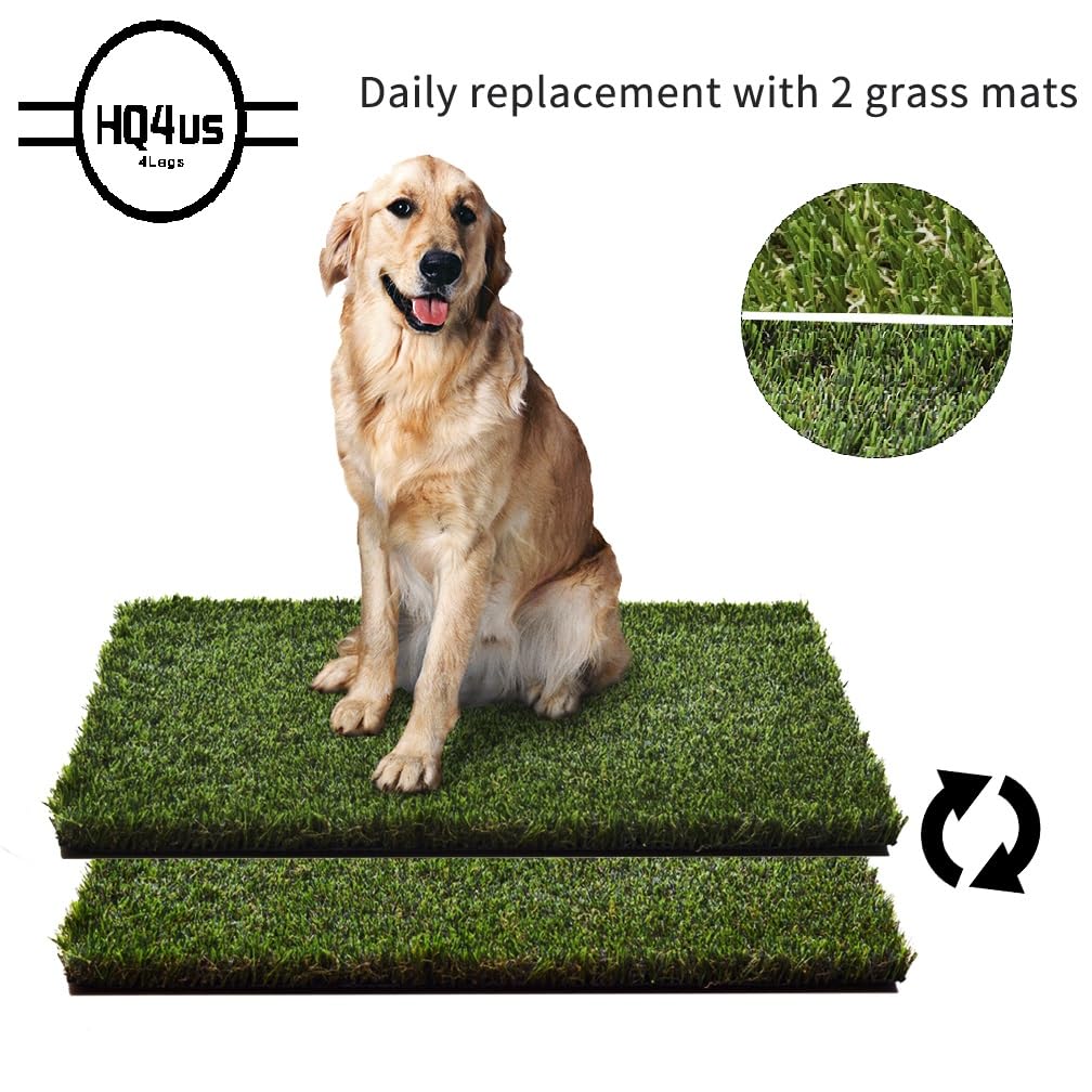 Hq4Us Dog Grass Pad With Tray Extra Large 45”×34” Dog Litter Box Toilet With 2×Artificial Grass For Dogs With Hemmed Edge, Pee Pads For Dogs, Realistic, Less Stink, Potty For Balcony