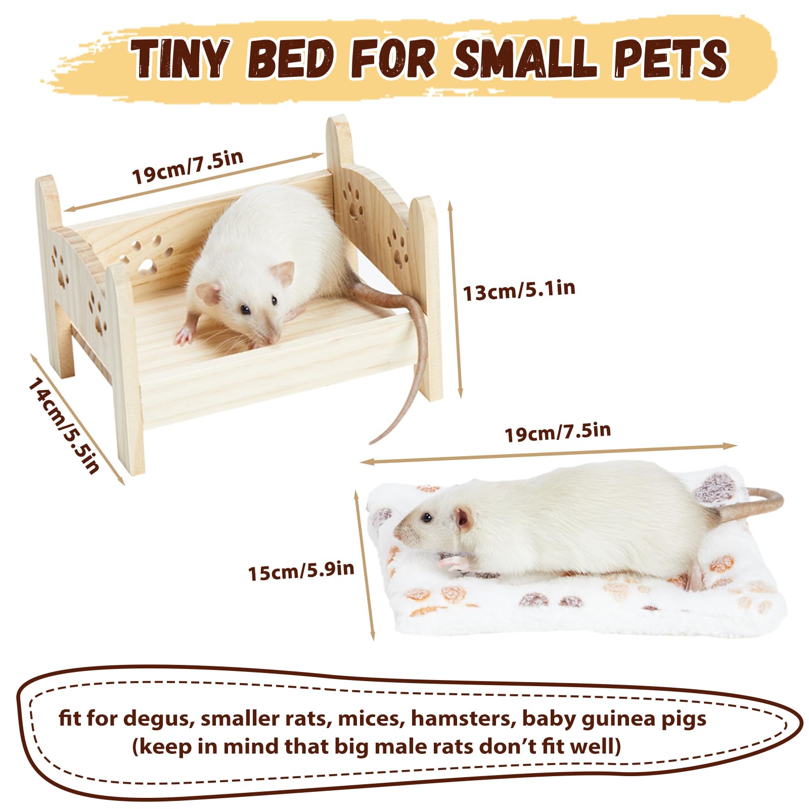 Jevnd Wooden Rat Bed, Rat Hammock For Cage Chew Proof, Pet Rat Cage Accessories Hanging Bed, Safe And Cozy Rodent Hammock With R