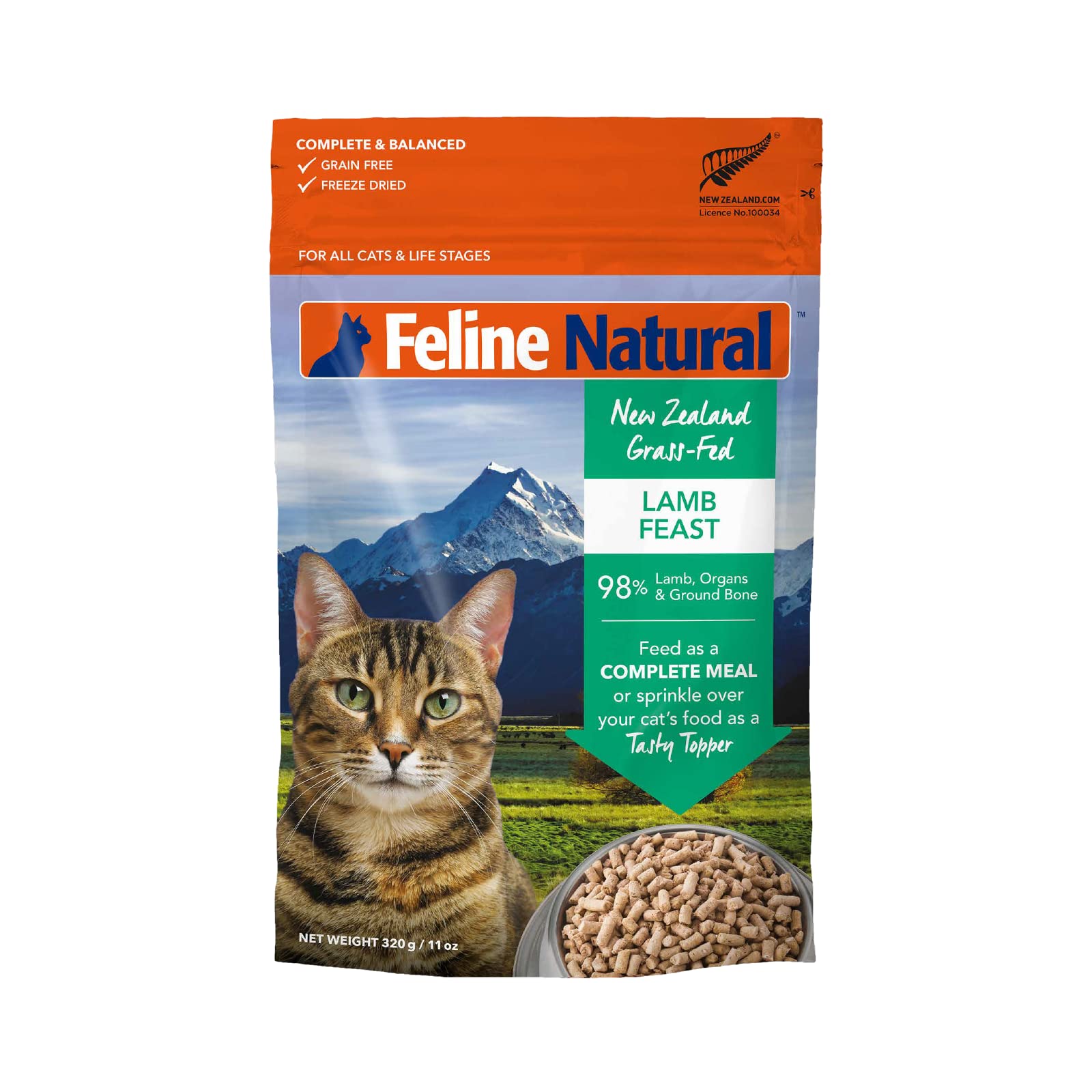 Feline Natural Grain-Free Freeze Dried Cat Food - Lamb Feast, 11 Ounce - High Protein Cat Food from New Zealand, Natural Ingredi