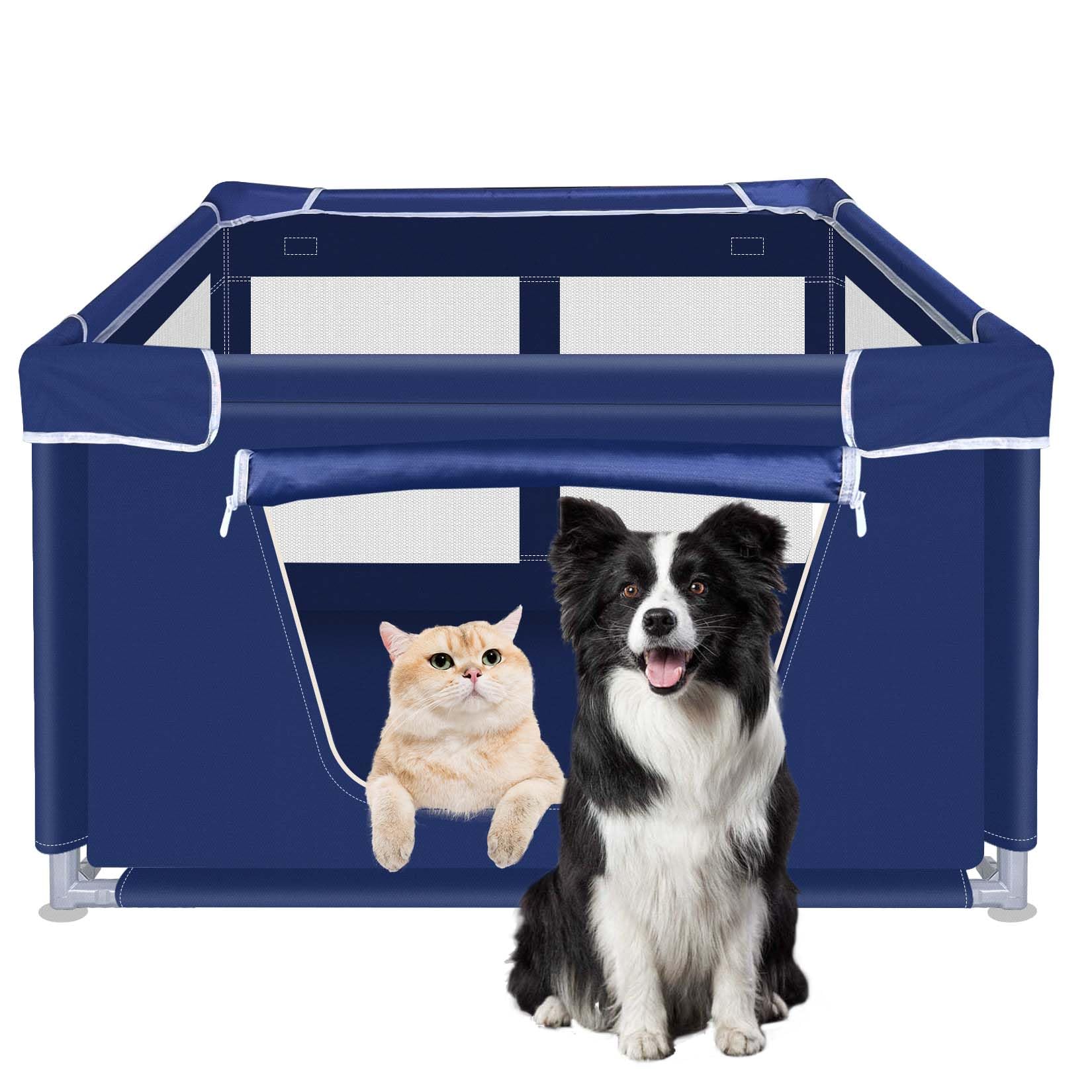 42X42X25.6 Inches Dog Playpen, Foldable Portable Soft Puppy Playpen With Gate, Thickened Fabric Mesh Dog Fence With High-Strengt