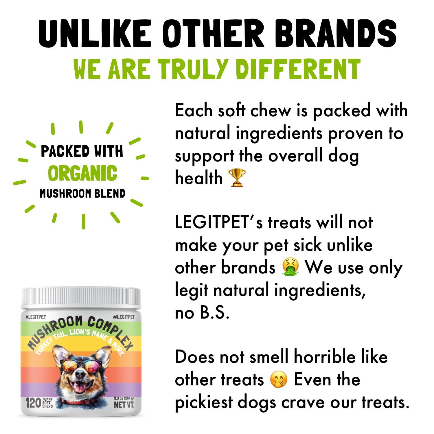 Mushroom Complex Treats for Dogs with Reishi, Shiitake, and Turkey Tail Mushrooms for Cognition and Immune Boosting Supports Dig