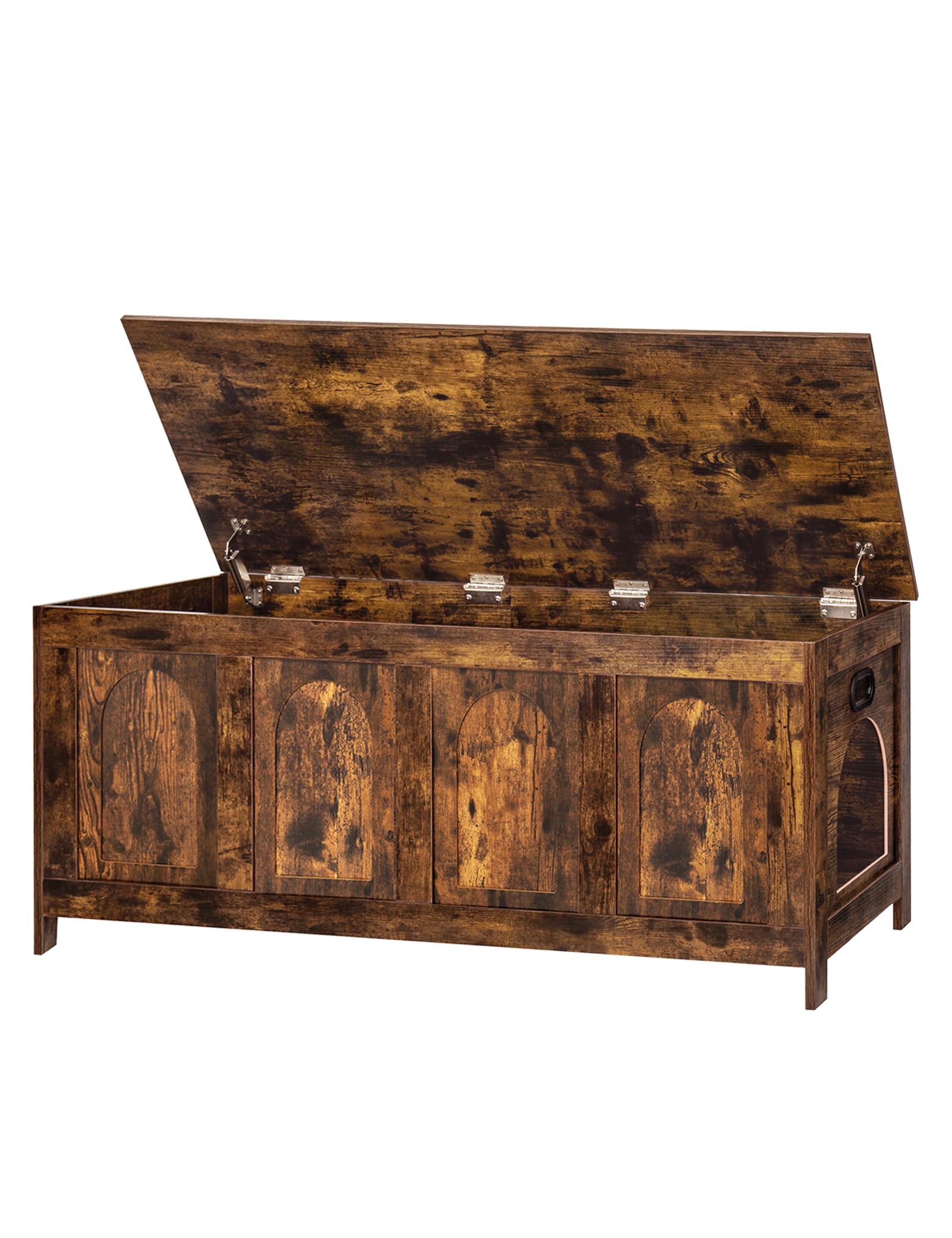 Dinzi Lvj Cat Litter Box Enclosure, Flip Top Litter Box Furniture, Hidden Cat Washroom, 2-Entrances Wooden Pet House, 47.2''L X 