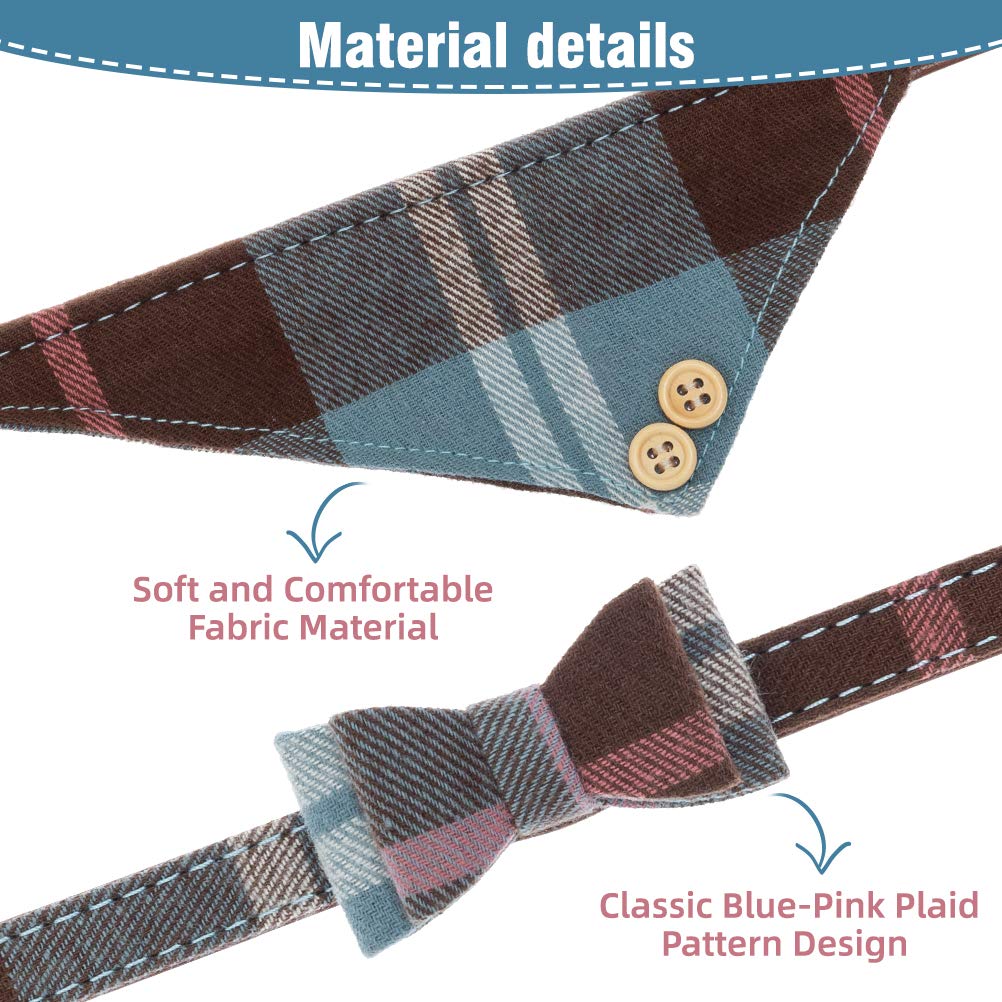 Expawlorer Dog Collar And Leash Set - Classic Plaid Bow Tie & Dog Bandana Collar With Bell, Dog Leash Tangle Free, Adjustable Co