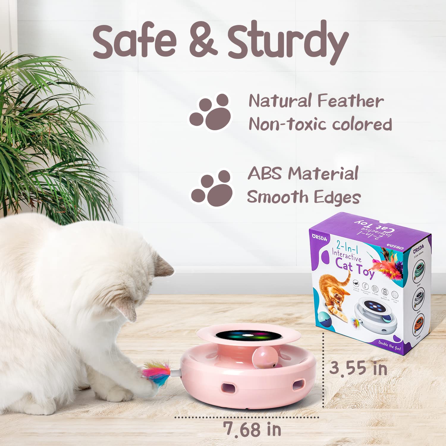 ORSDA Cat Toys 2-in-1 Interactive Cat Toys for Indoor Cats, Automatic Cat Toy Balls, Ambush Feather Kitten Toys with 6pcs Attach