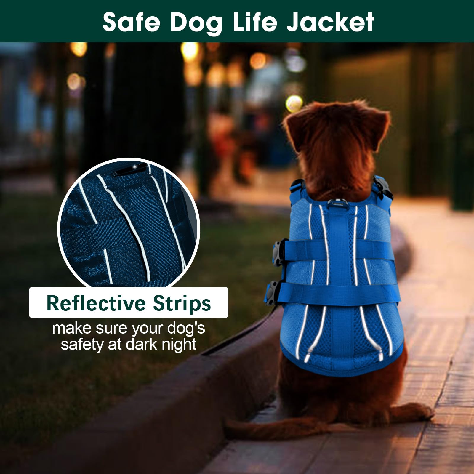 Kuoser Dog Life Jacket High Flotation, Reflective Dog Life Vest For Swimming Boating, Adjustable Small Medium Large Dog Lifejack