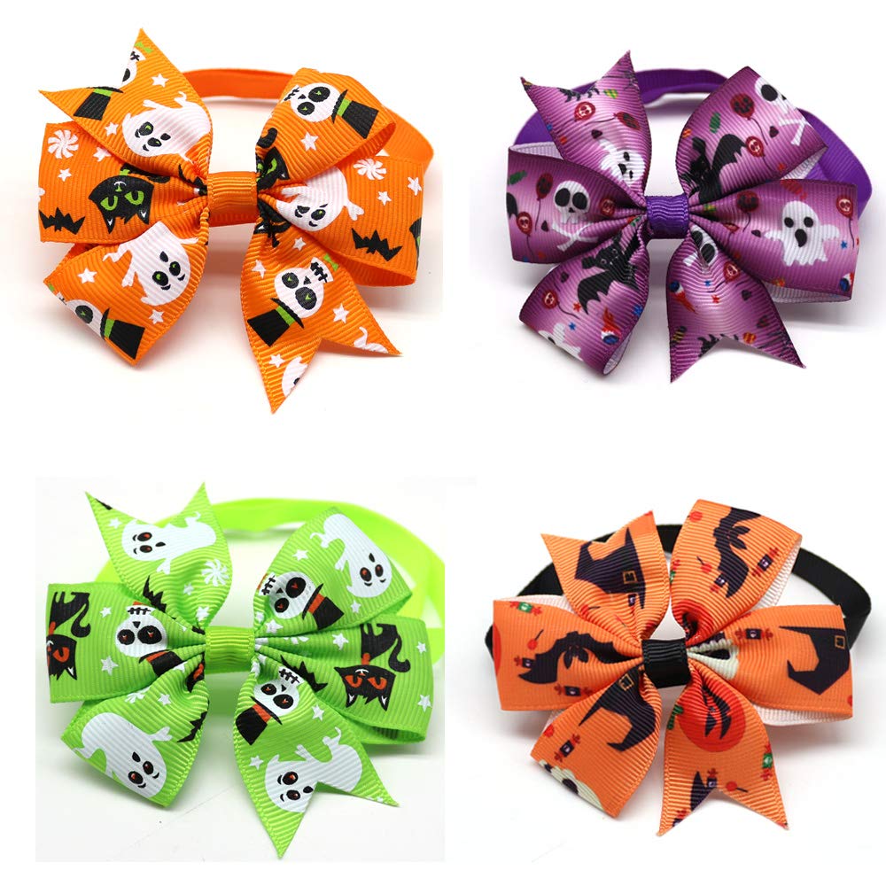 Halloween Dog Bow Ties 3.2' Bow Skull Pumpkin Pet Ties Dog Ties Collar Fit For Small And Middle Size Pet (Halloween Pinwheel)