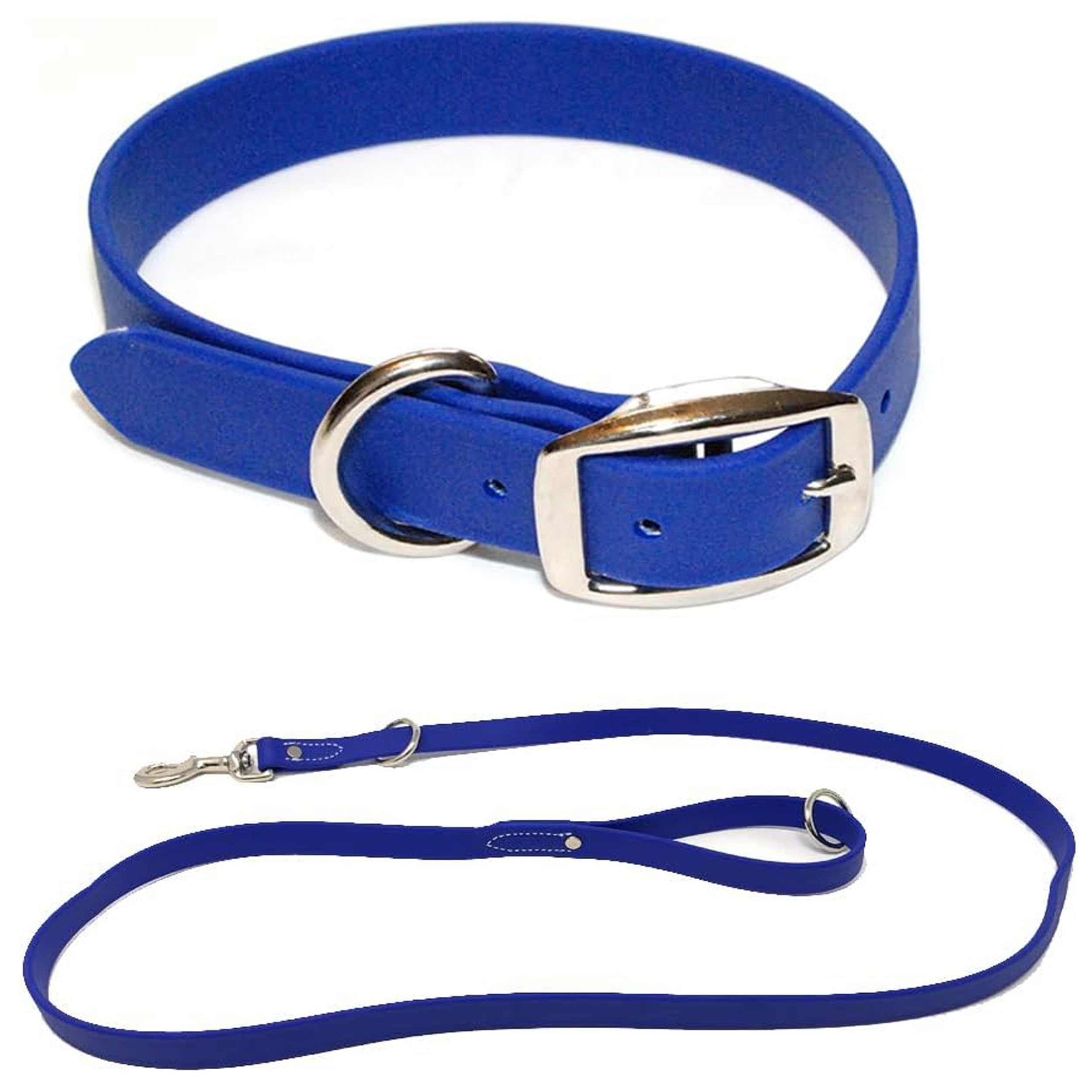 Regal Dog Products Medium Blue Waterproof Dog Collar And Leash Set | Heavy Duty Double Buckle & D Ring - 5'Ft Leash | Adjustable