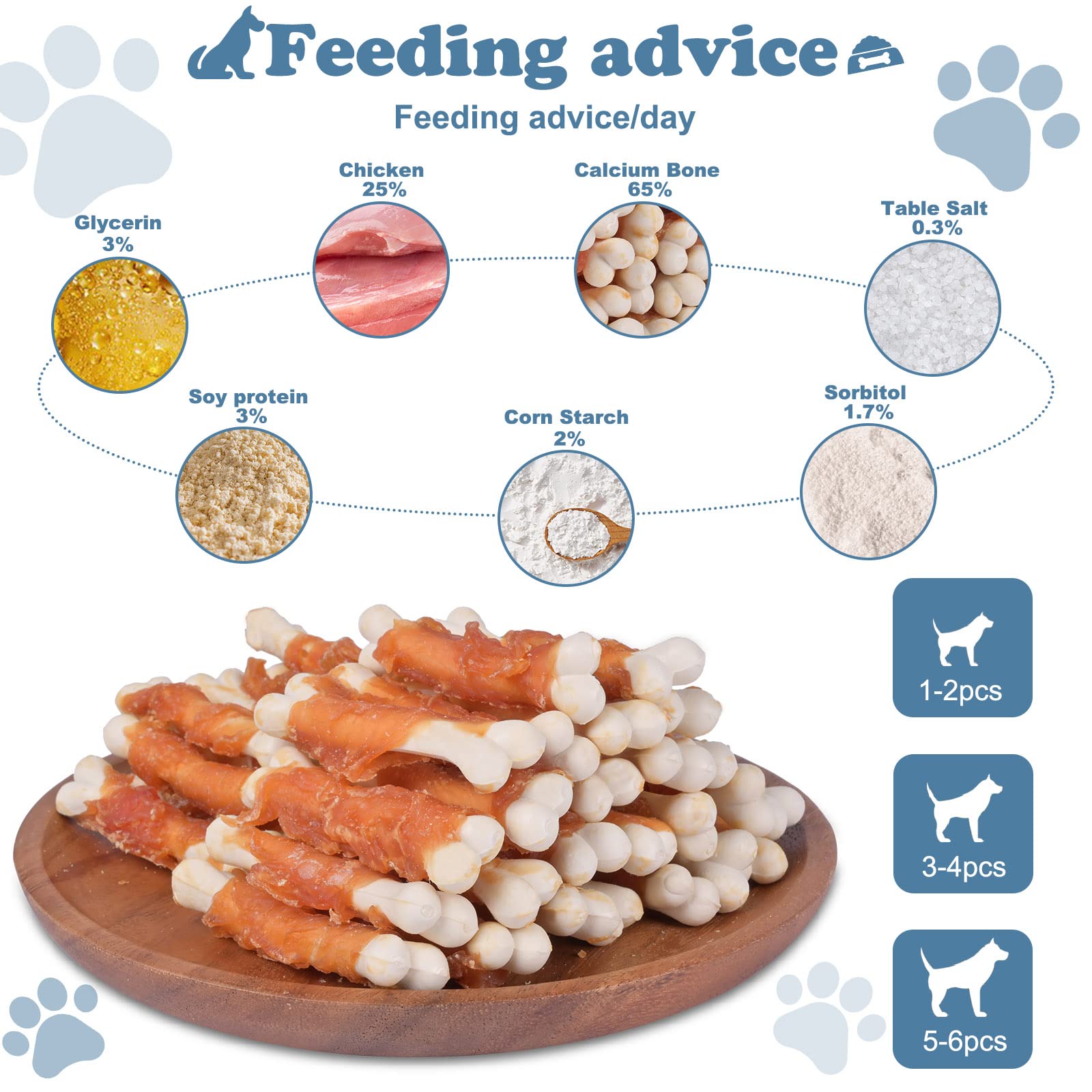 Pawant Dog Chews Puppy Training Snacks Chicken Wrapped Calcium Bone Rawhide Free Dog Treats 0.5lb/227g