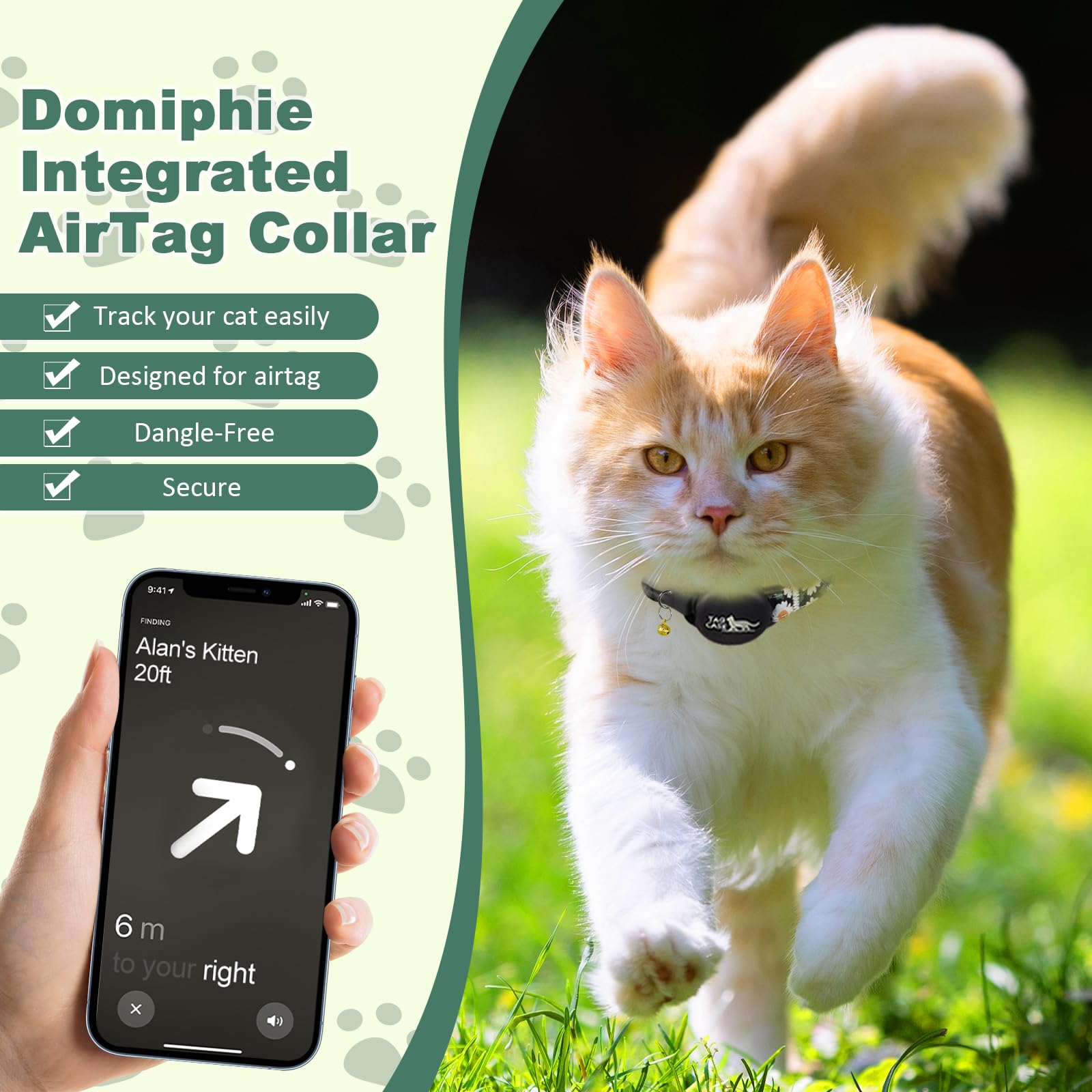 Airtag Cat Collar - Reflective & Luminous Cat Collar With Bells & Waterproof Airtag Holder,Safety Elastic Band & Breakaway Cat T
