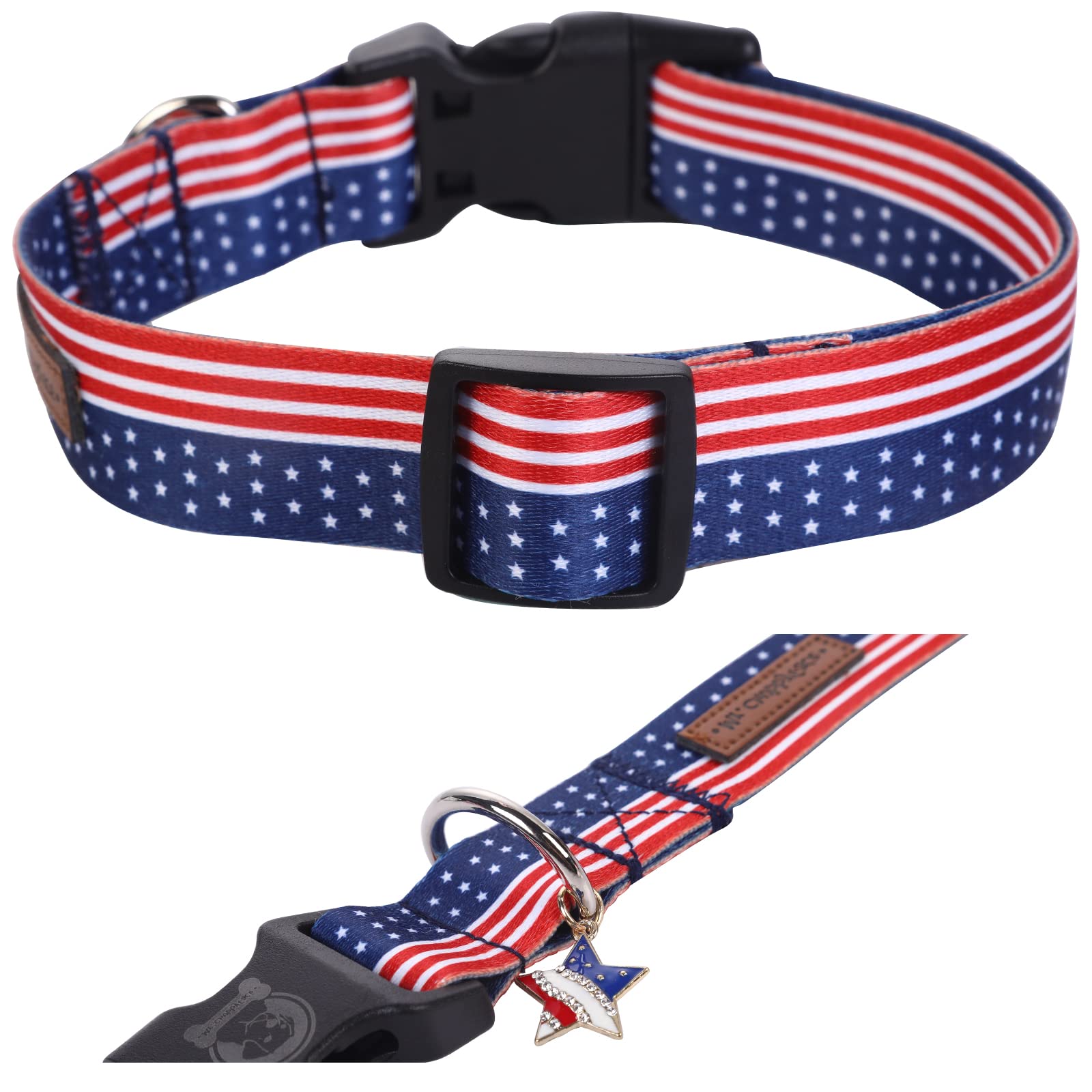 Mr. Chubbyface American Flag 4Th Of July Dog Collar Adjustable Pet Collar Independence Day Collar Red White And Blue Designer Pa