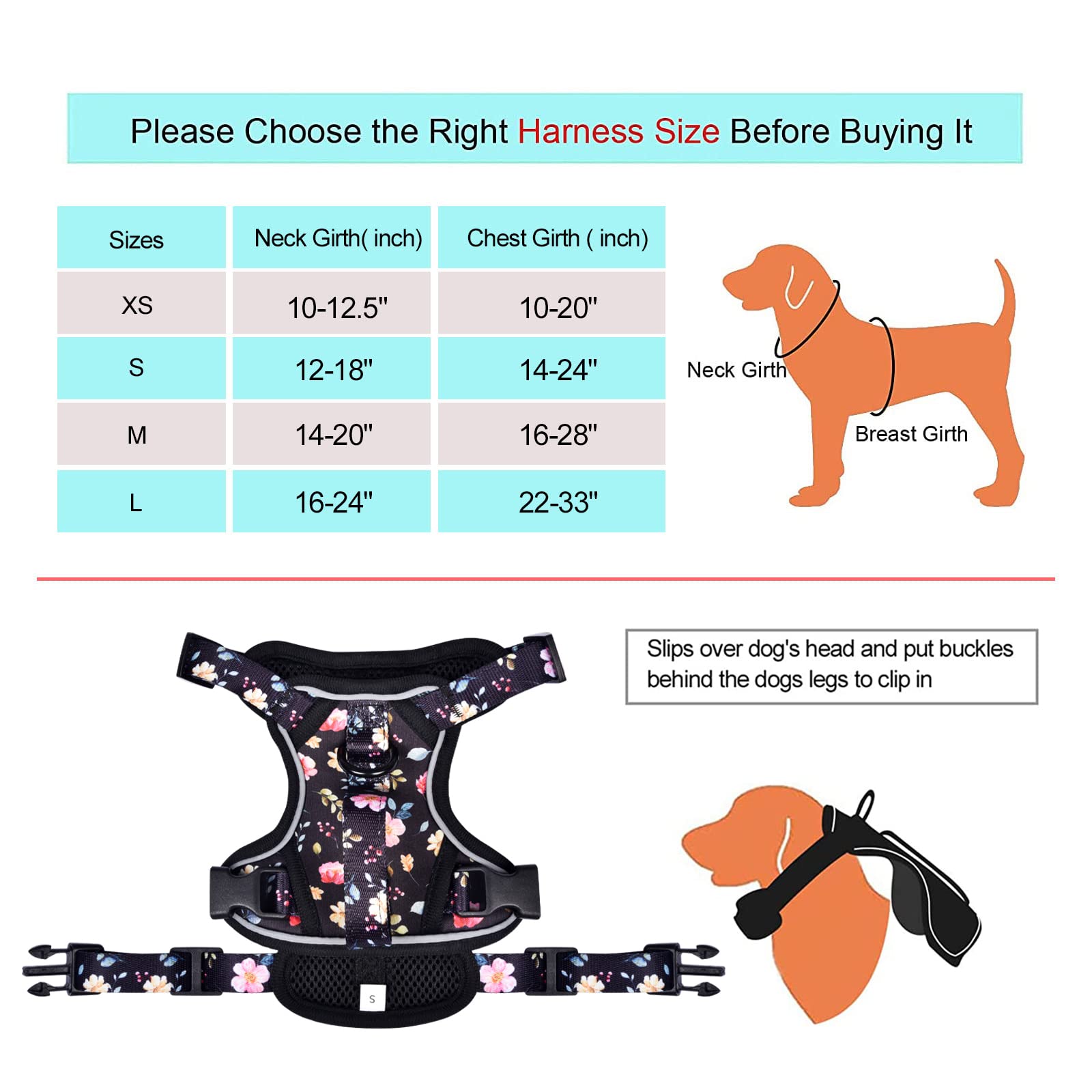 Petmolico Dog Harness For Small Dogs No Pull, Cute Dog Harness With Two Leash Clips And Soft Handle, Reflective Easy Walk Dog Harness With Leash, Black Peach Small