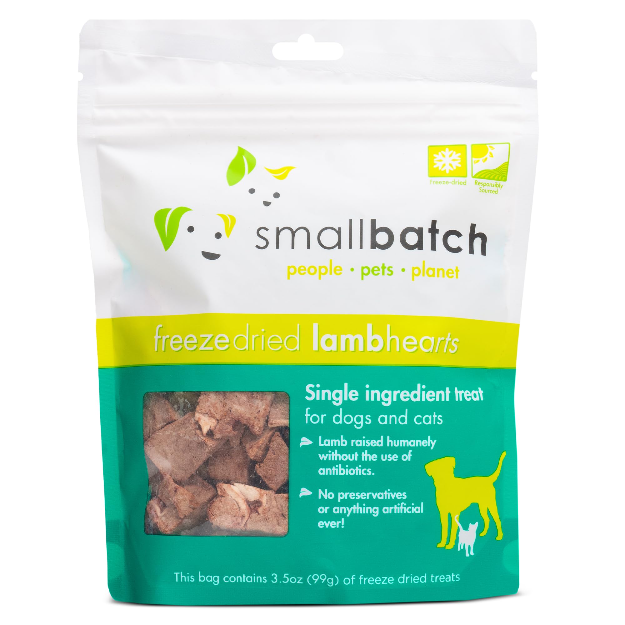 smallbatch Pets Premium Freeze-Dried Lamb Heart Treats for Dogs and Cats, 3.5 oz, Made and Sourced in The USA, Single Ingredient