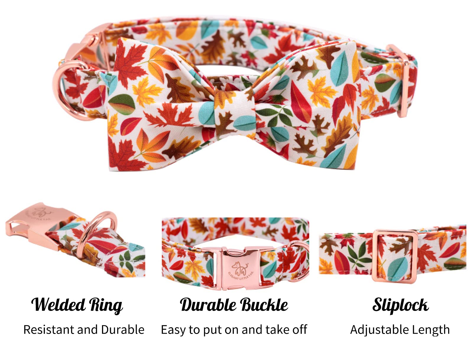 Elegant Little Tail Fall Dog Collar, Male Or Female Dog Collar With Bow Adjustable Soft Bow Tie Dog Collars For Small Dogs