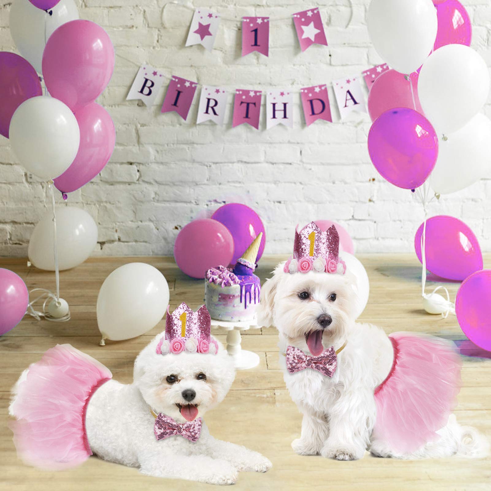 Legendog Dog Tutu Skirt, Dog Birthday Party Supplies - Dog Birthday Hat - Dog Bowtie, Cute Pink Dog Birthday Outfit Girl, Dog Dresses For Small Dogs