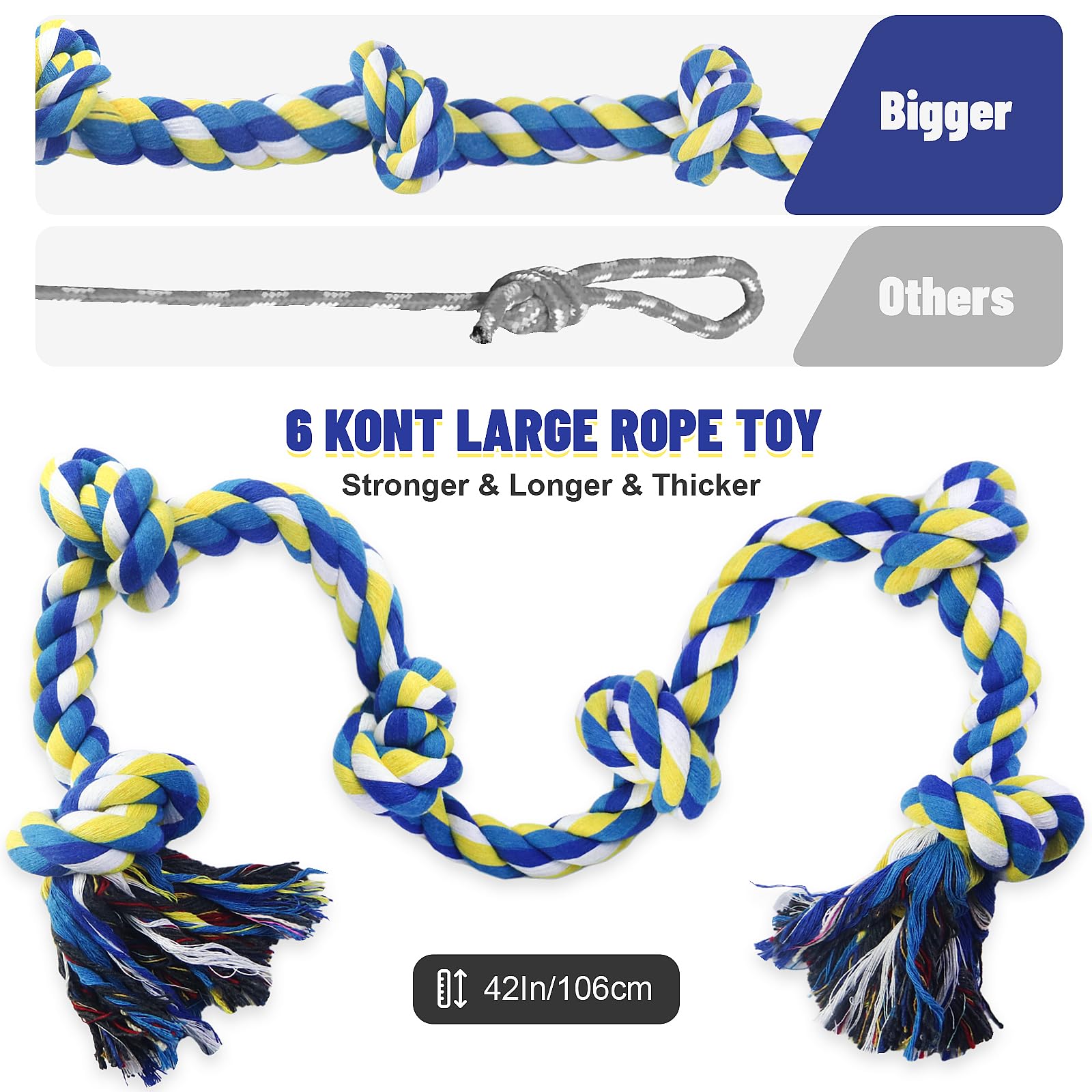 Gasapet Giant Dog Rope Toys For Large Dogs - 42In 6-Knots Indestructible Dog Toy Rope For Aggressive Chewers, Heavy Duty Dog Che