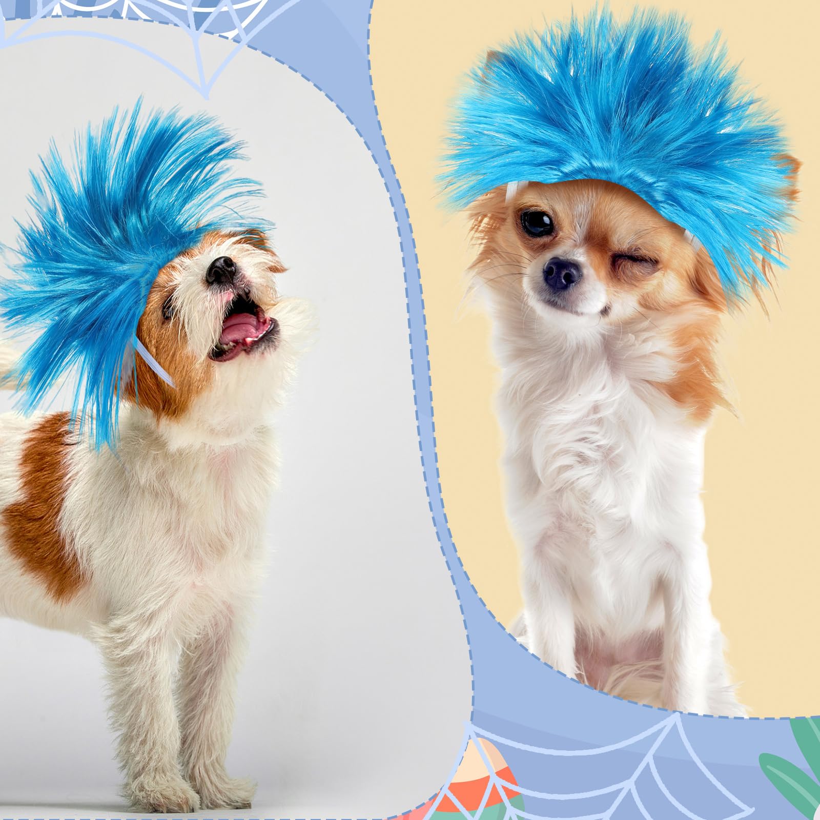 Huhumy 2 Pcs Funny Dog Cat Costume Wig Halloween Blue Short Pet Headwear Cosplay Accessories Cute Puppy Costume Wig for Small Me