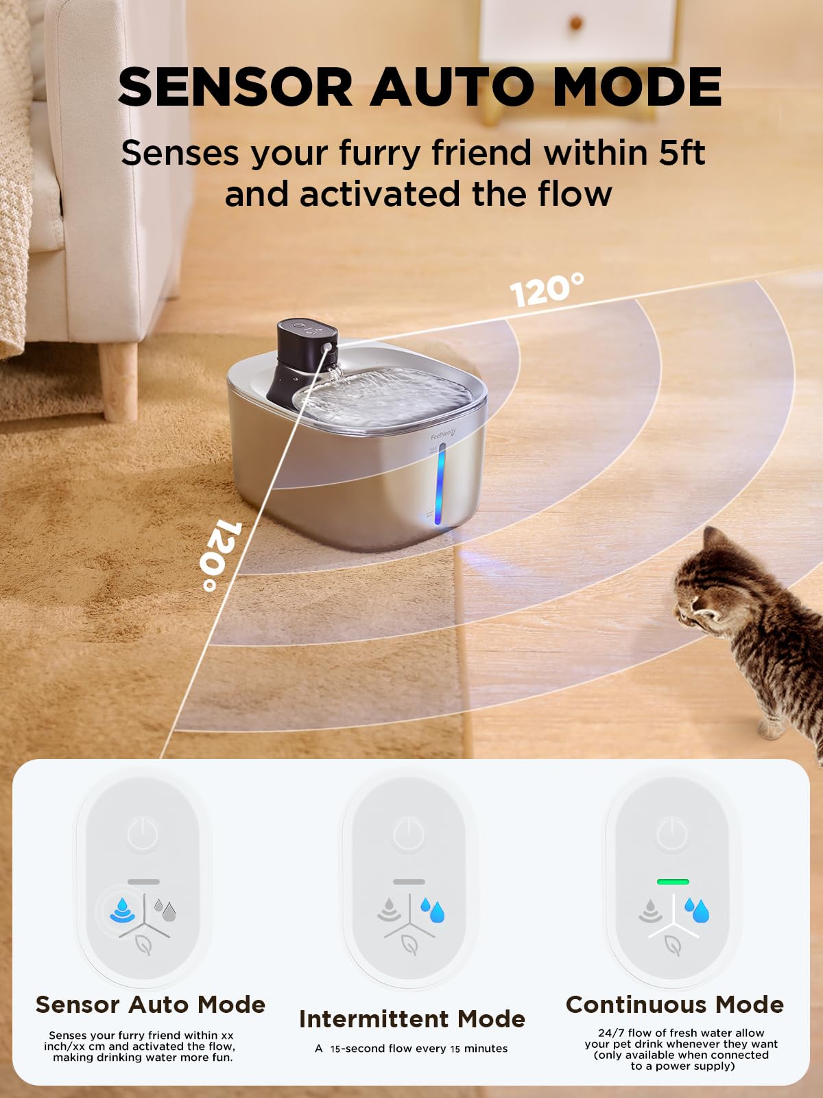 Cordless Cat Water Fountain, Battery Operated, 4L/135Fl Oz Stainless Steel Pet Water Fountain For Cats Dogs With Motion Sensor,