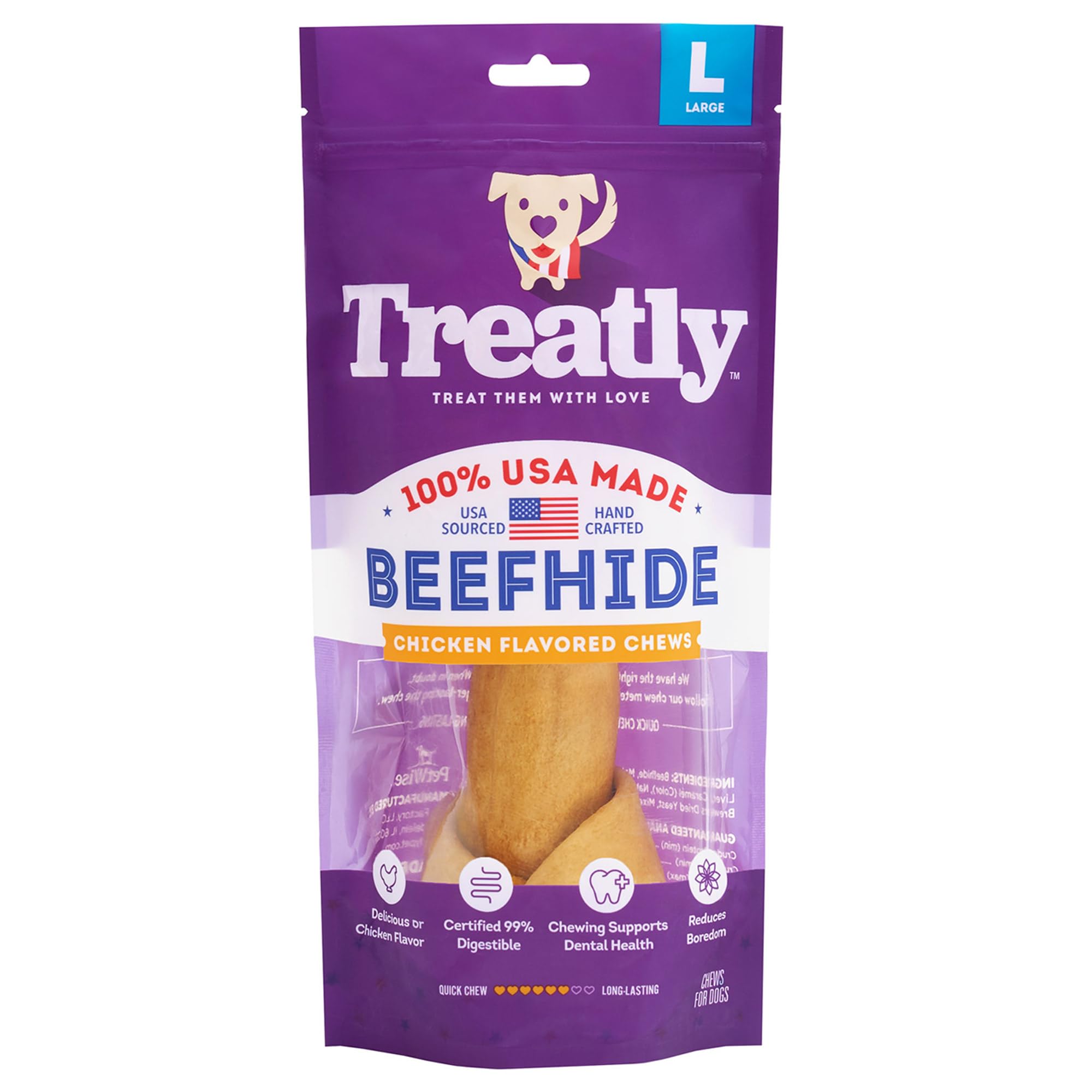 Treatly USA Beefhide Bones 9-10 Dog Chew Treats - Chicken Flavor, 1 Count/1 Pack