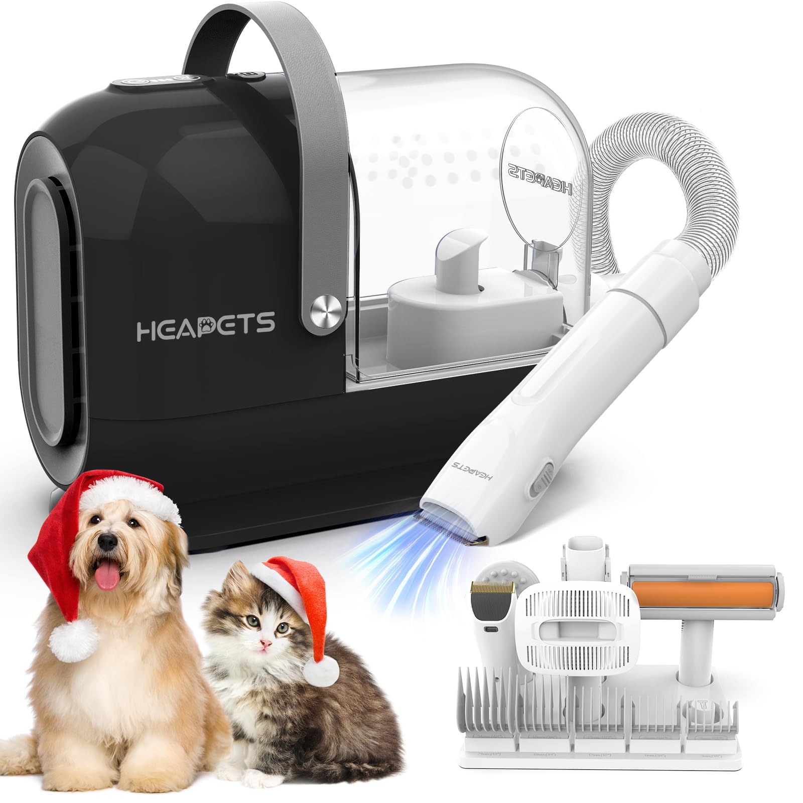 Heapets Dog Grooming Vacuum Kit - 3L Vacuum With 7 Tools, Low Noise Electric Clipper And Brush For Pet Shedding At Home, Black
