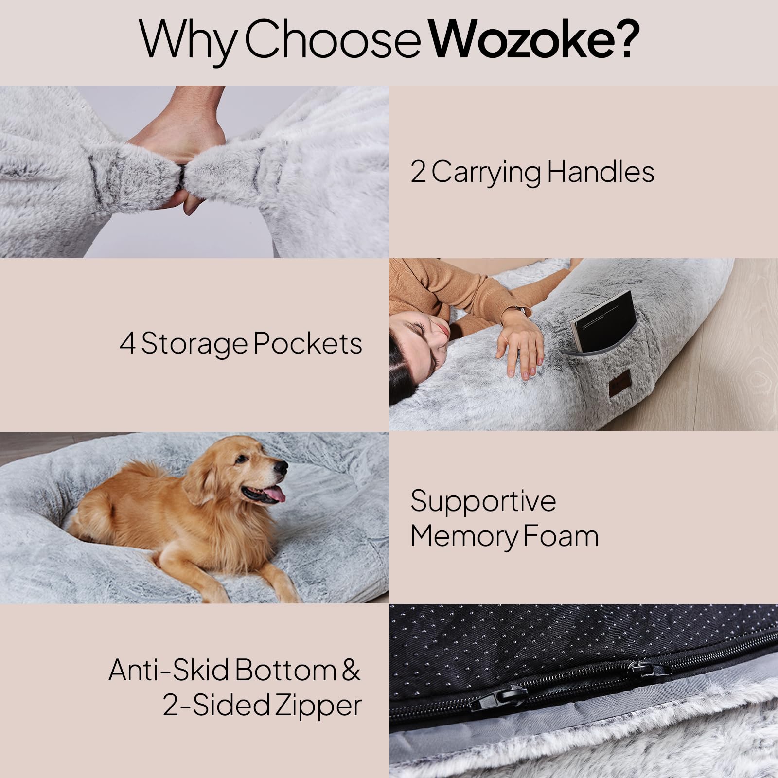 Human Dog Bed For People Large - Bean Bag Adult Size Giant Extra Sized For Kid Waterproof And Washable Anti-Slip Grey 74 X50