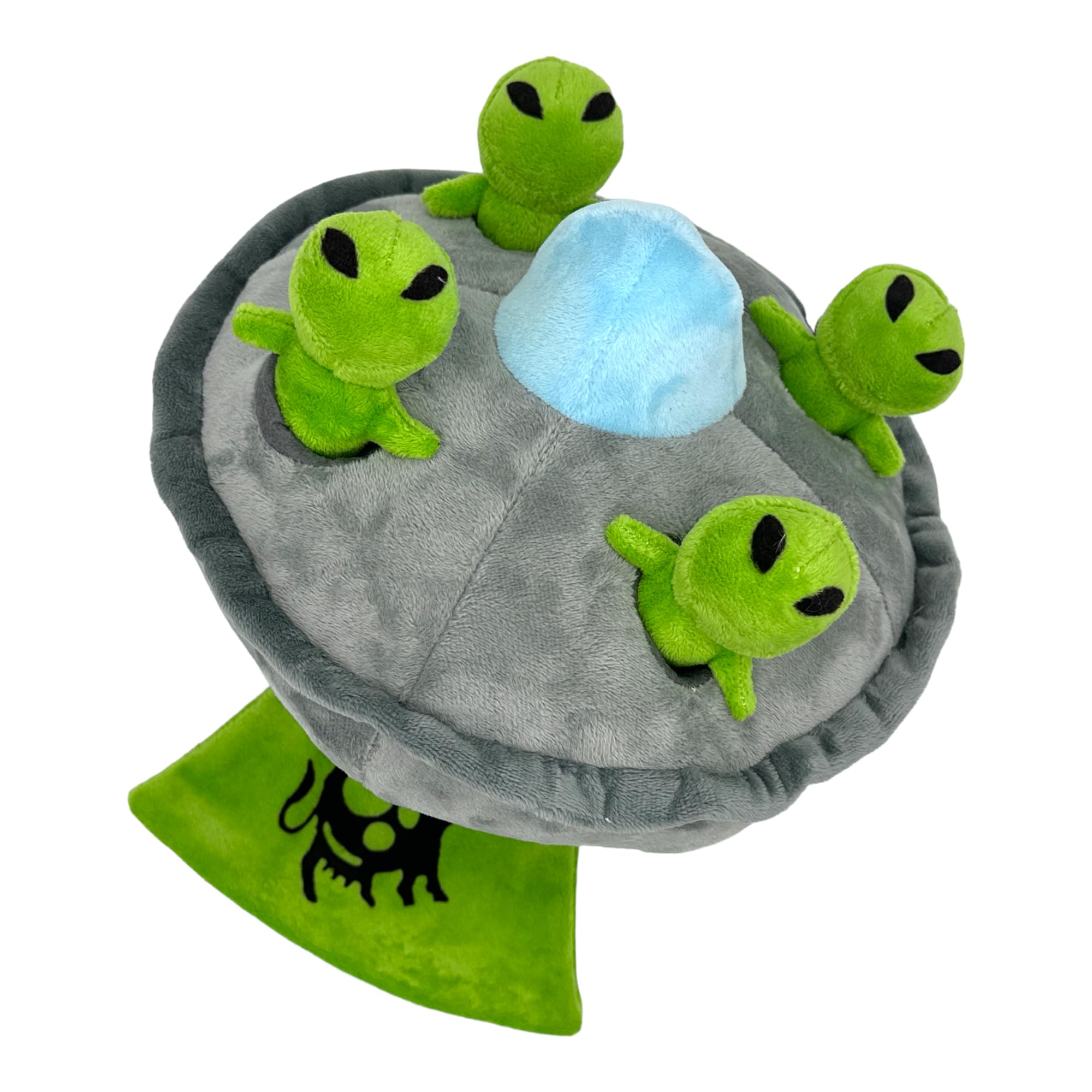Ufo And Aliens Dog Toy Funny Flying Saucer Stuffed Chew Toy With Hidden Treat Holes And Removable Aliens - Rip And Reveal Intera