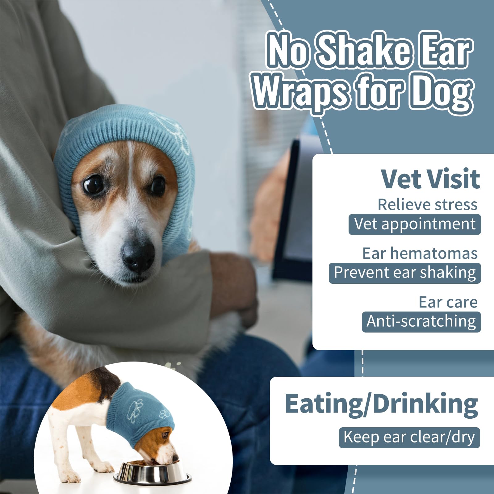 Nanaki Dog Hats Calming Hoodie-Dog Ear Covers Head Cover Protector Hematomas Wraps, No Shake Ear Wrap Muffs Noise Protection, An