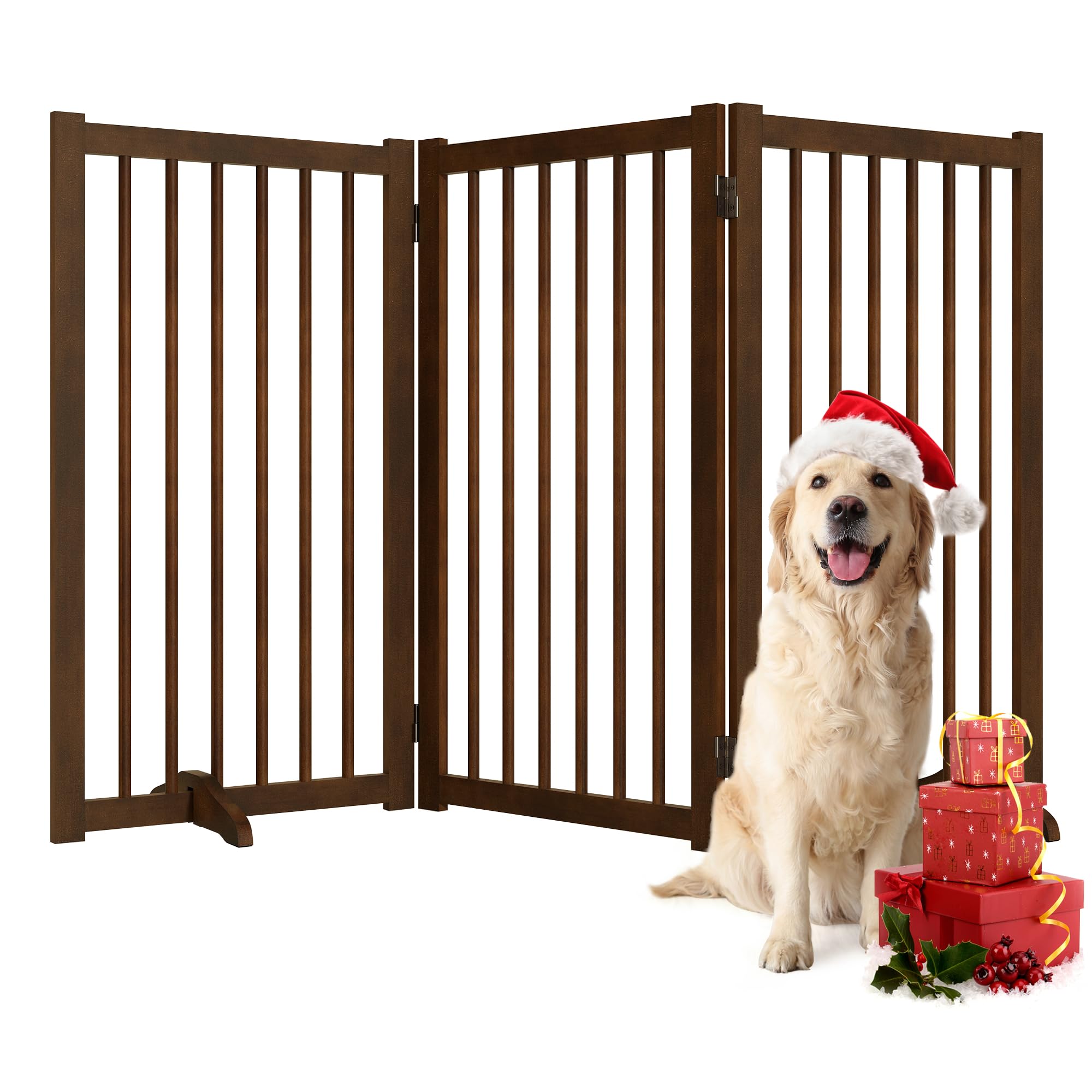 36 H Freestanding Pet Gate, Solid Wood Foldable Dog Gate with Support Feet, Wooden Tall Dog Gate for Doorway, Stairs & Indoor Us
