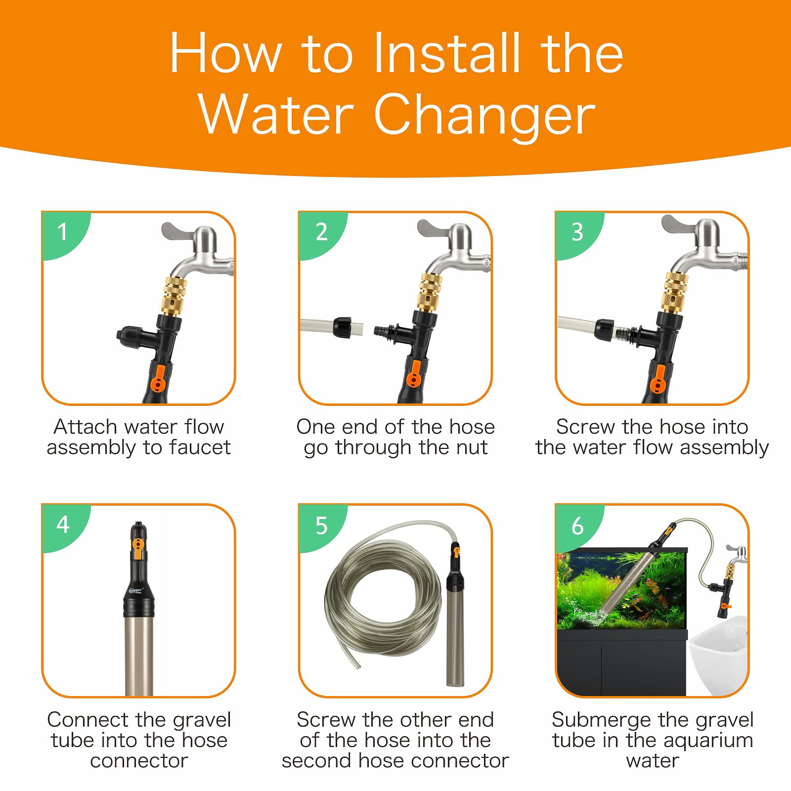 Hygger Upgrade Aquarium Water Changer Kit, Semi-Automatic Fish Tank Gravel Cleaner, With 25 Ft Water Hose, Flow Control Valve